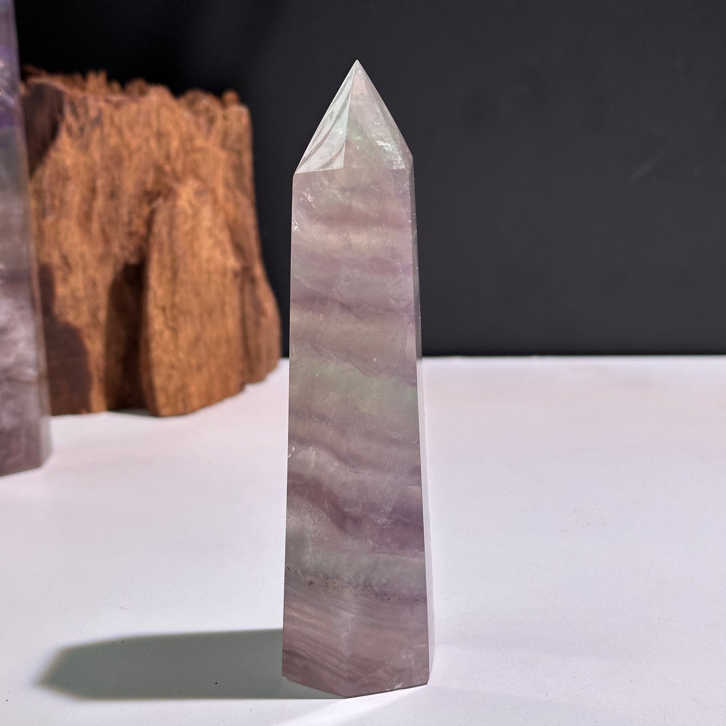 Natural Rainbow Fluorite Crystal Tower Point Polished Fluorite Pillar