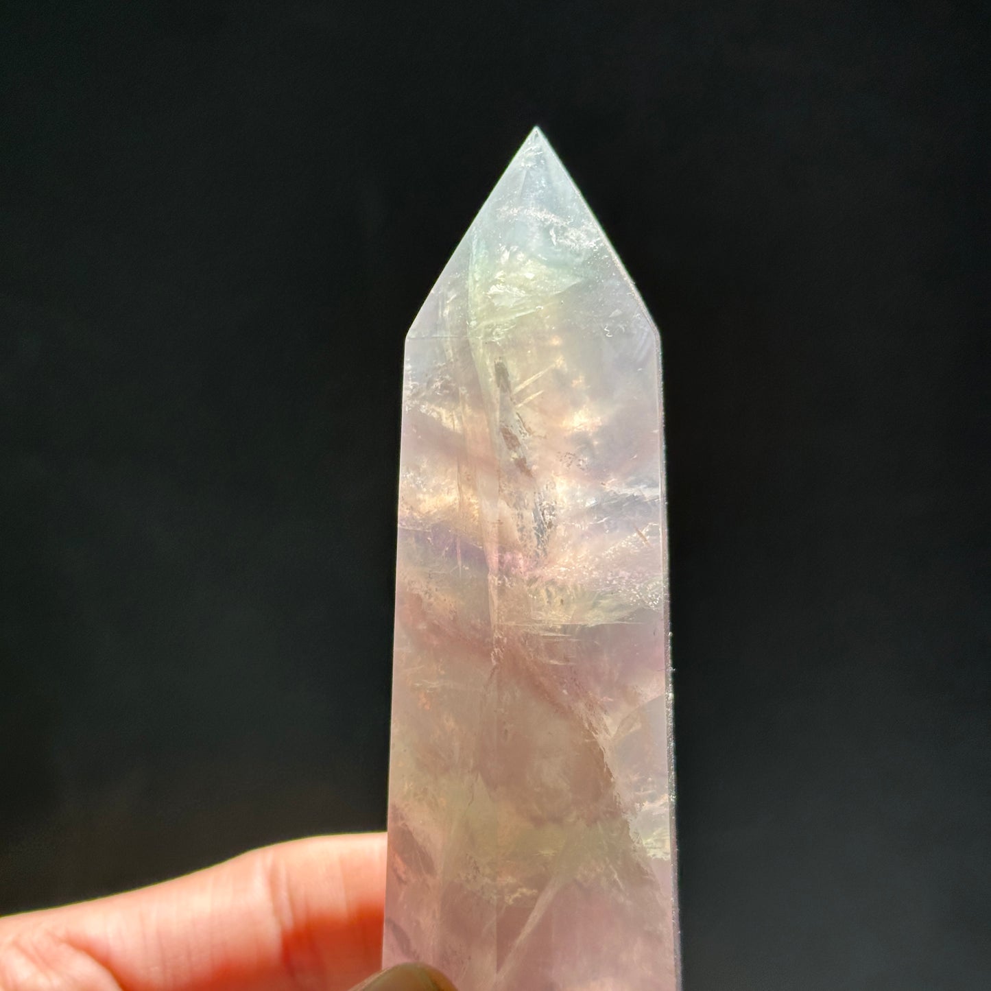 Natural Rainbow Fluorite Crystal Tower Point Polished Fluorite Pillar