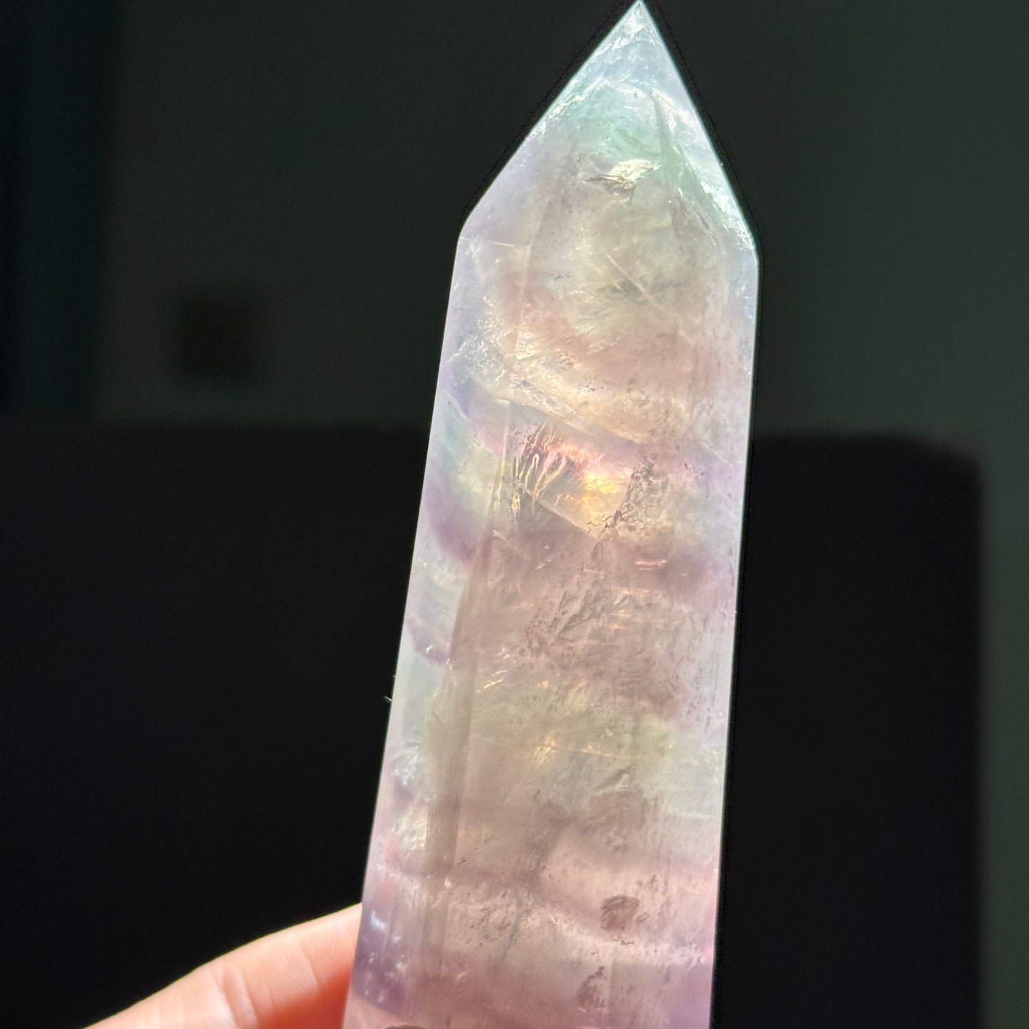 Natural Rainbow Fluorite Crystal Tower Point Polished Fluorite Pillar