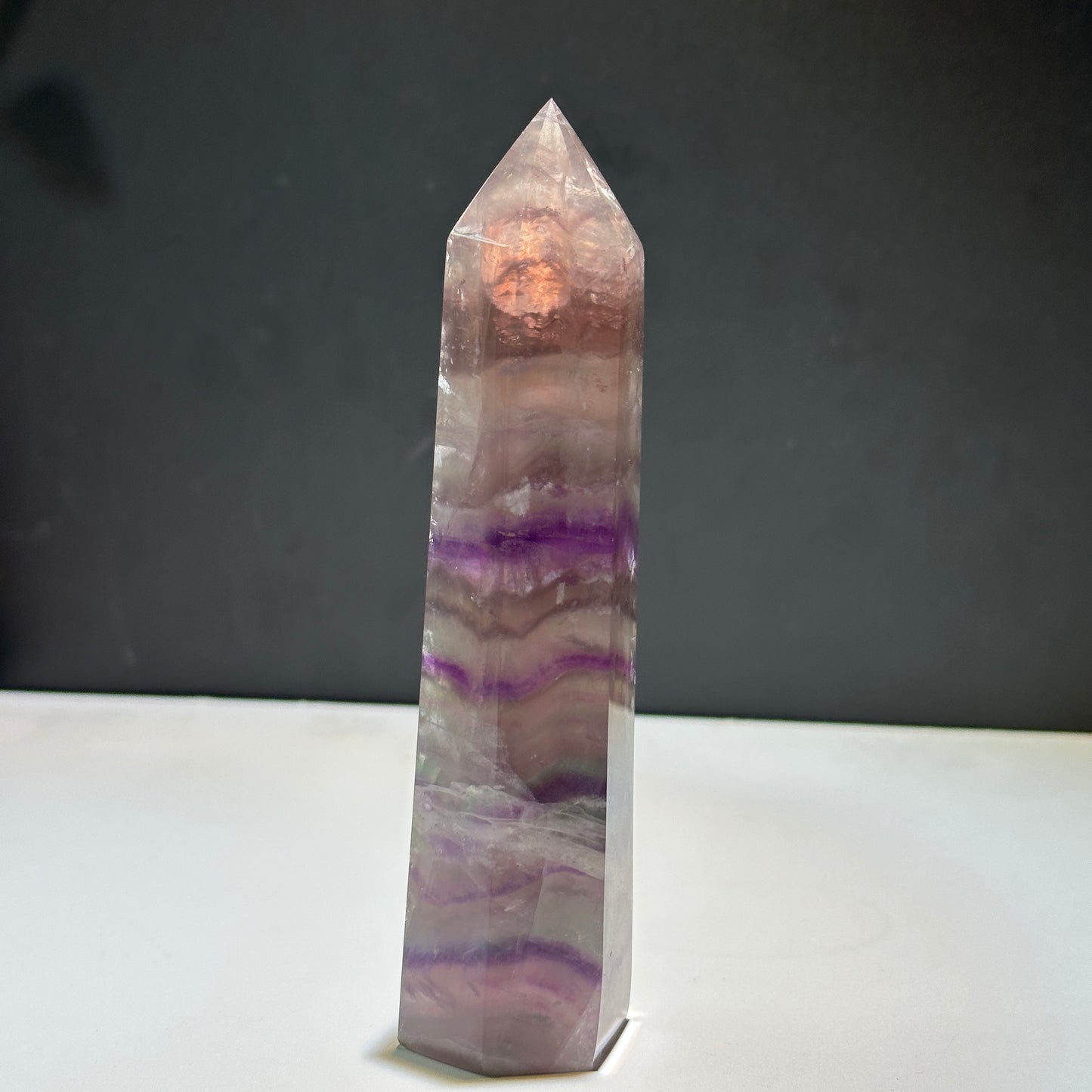 Natural Rainbow Fluorite Crystal Tower Point Polished Fluorite Pillar