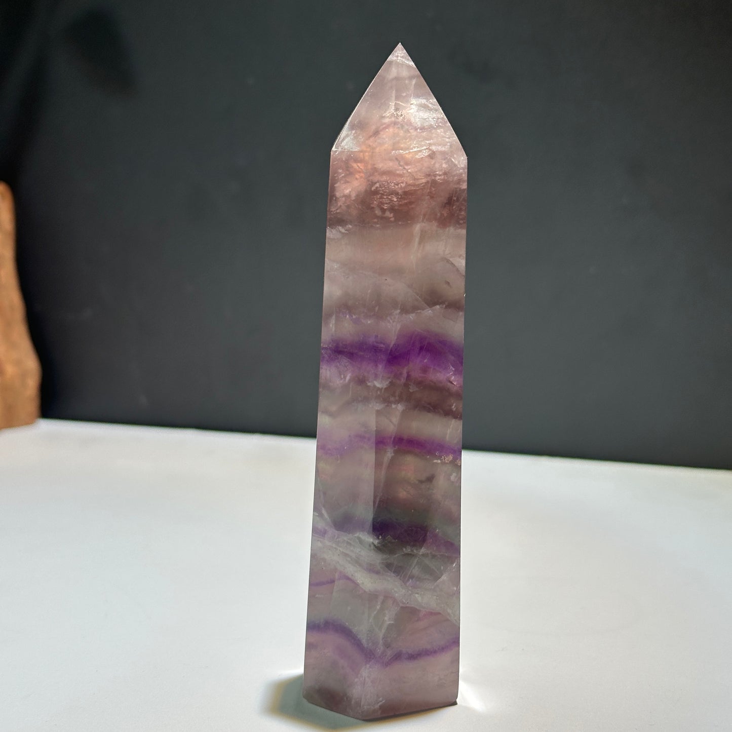 Natural Rainbow Fluorite Crystal Tower Point Polished Fluorite Pillar