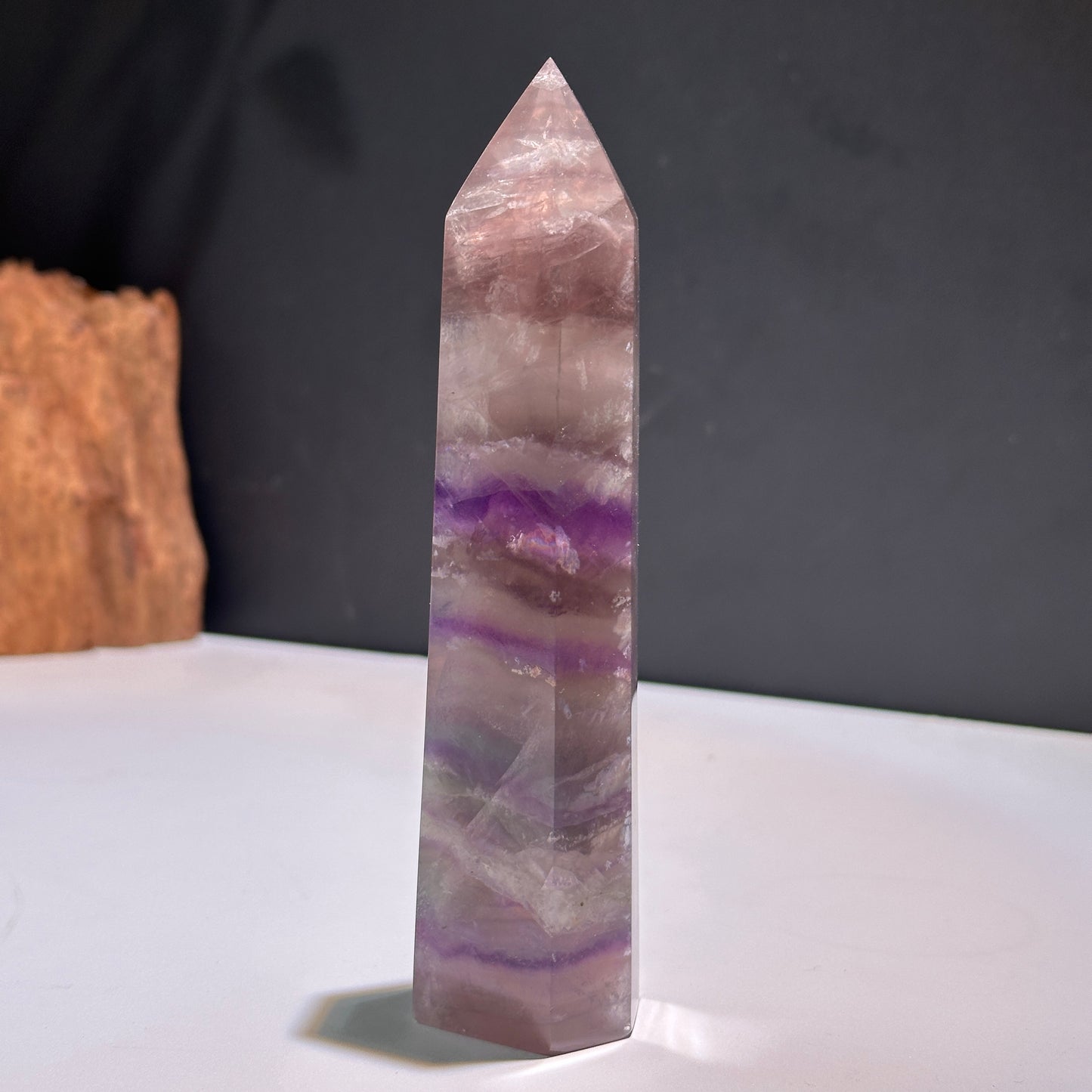 Natural Rainbow Fluorite Crystal Tower Point Polished Fluorite Pillar