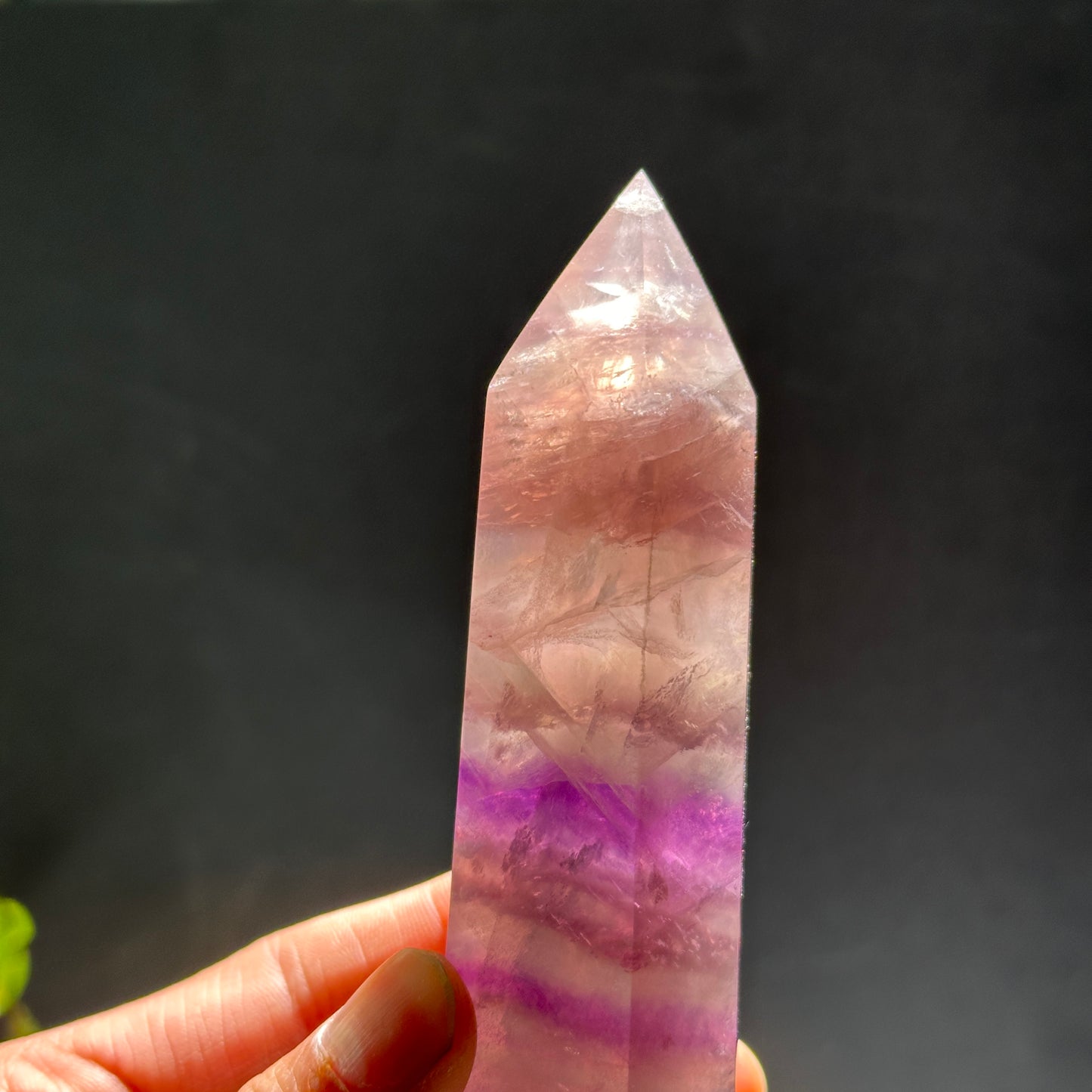 Natural Rainbow Fluorite Crystal Tower Point Polished Fluorite Pillar