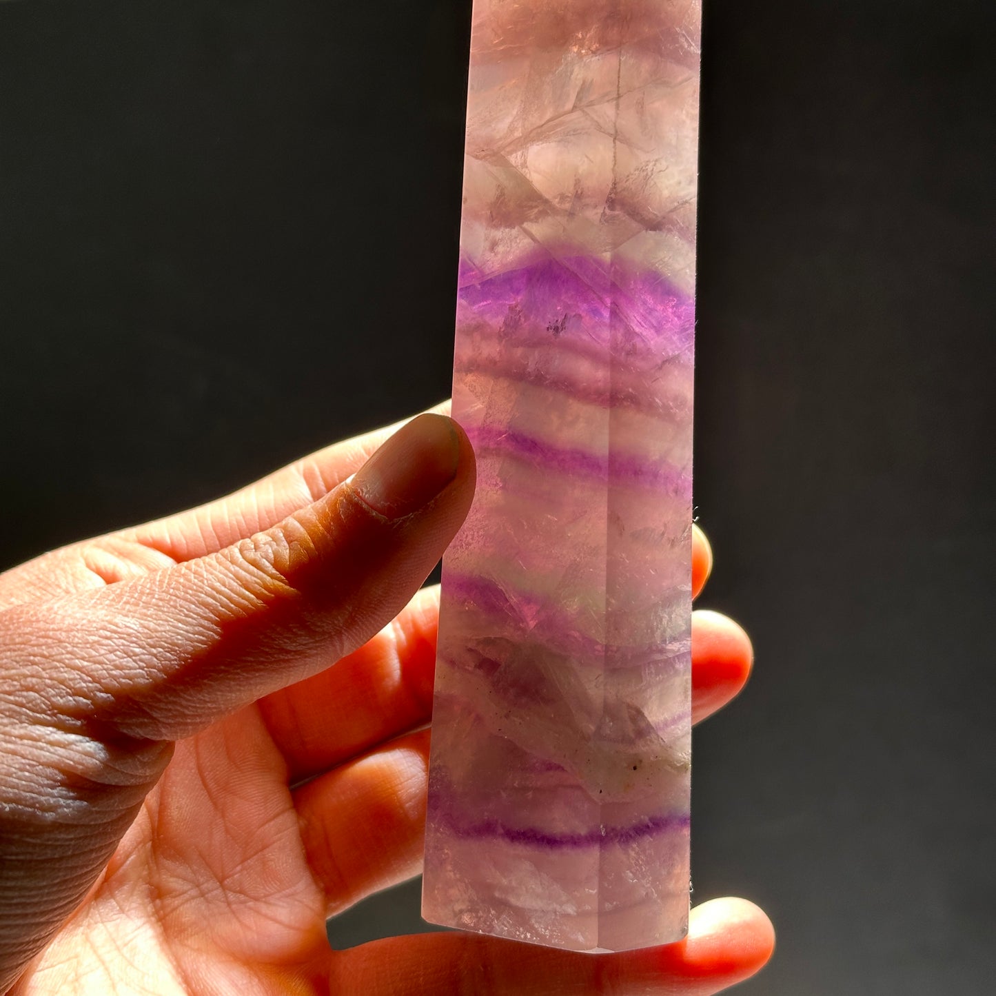 Natural Rainbow Fluorite Crystal Tower Point Polished Fluorite Pillar