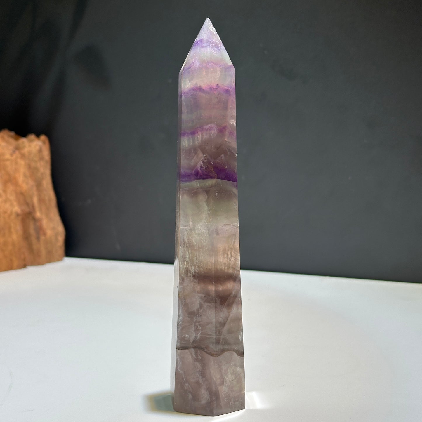 Natural Rainbow Fluorite Crystal Tower Point Polished Fluorite Pillar