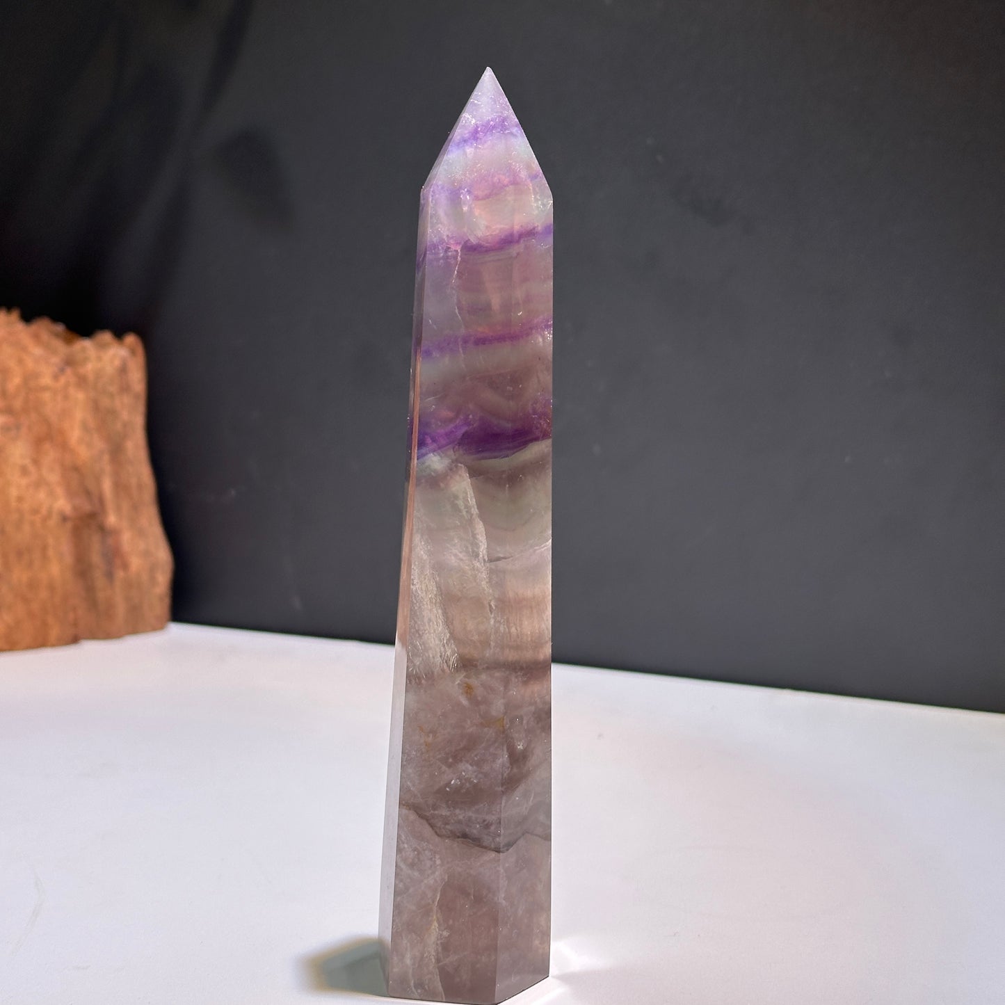 Natural Rainbow Fluorite Crystal Tower Point Polished Fluorite Pillar