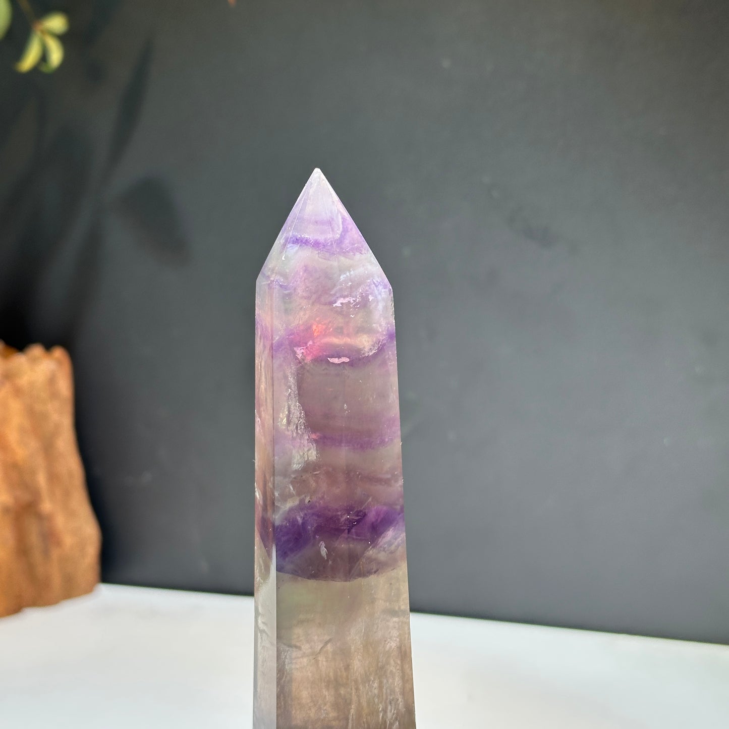 Natural Rainbow Fluorite Crystal Tower Point Polished Fluorite Pillar