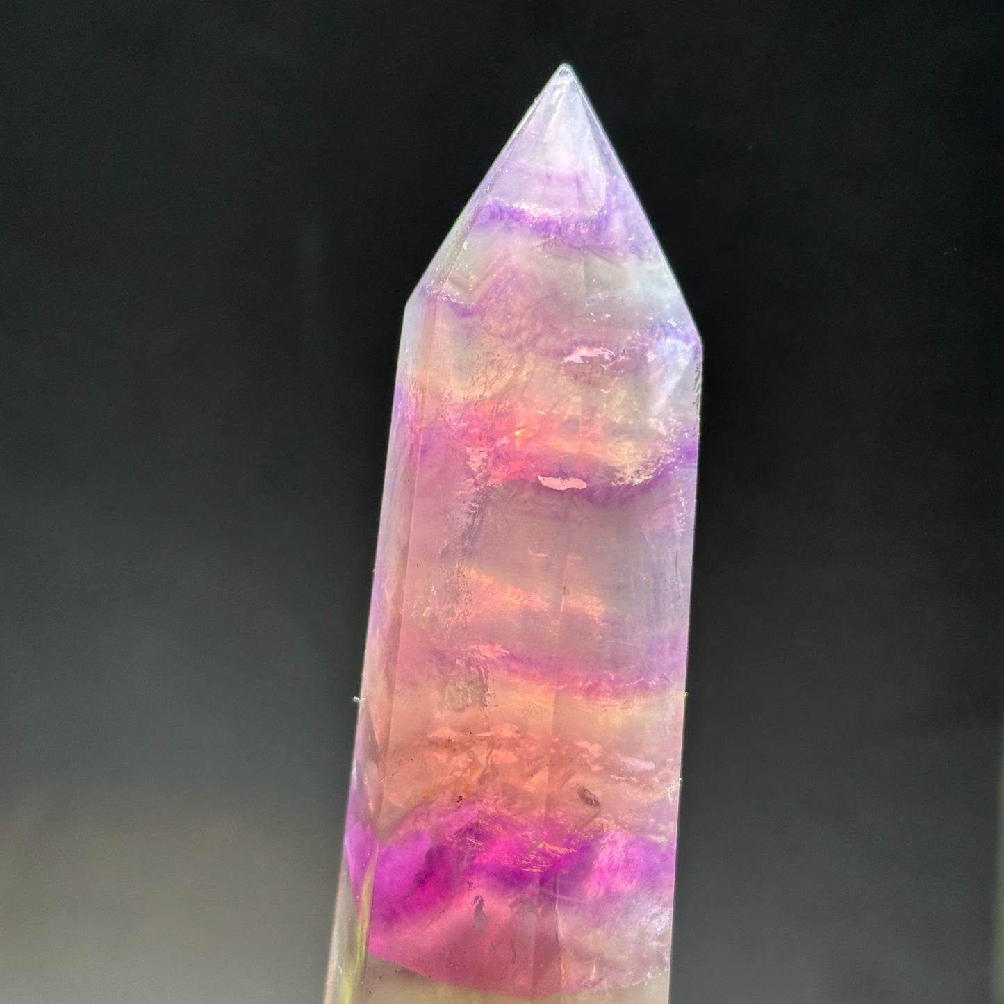 Natural Rainbow Fluorite Crystal Tower Point Polished Fluorite Pillar