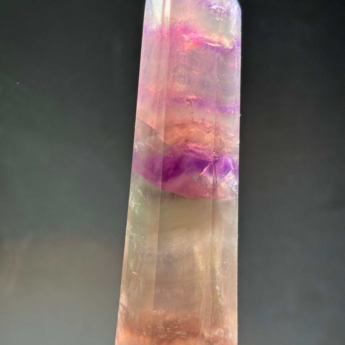 Natural Rainbow Fluorite Crystal Tower Point Polished Fluorite Pillar