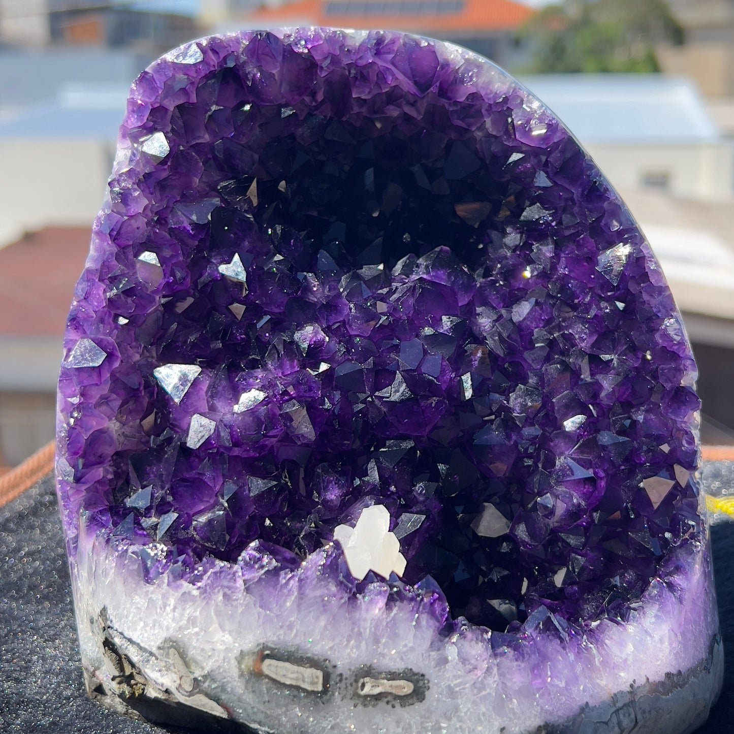 Top Grade Uruguay Amethyst Druze with Calcite Flower, Large Deep Purple Amethyst Cluster, Unique Crystal Geode Specimen, Raw Mineral-3693g