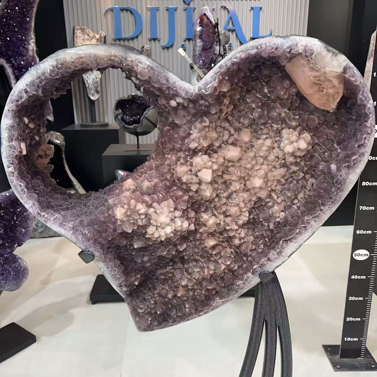 Giant 91lb Top Grade Pink Sugar Amethyst Calcite Heart, Huge Raw Crystal Druzy Geode, Luxury Home Decor Brazil Specimen