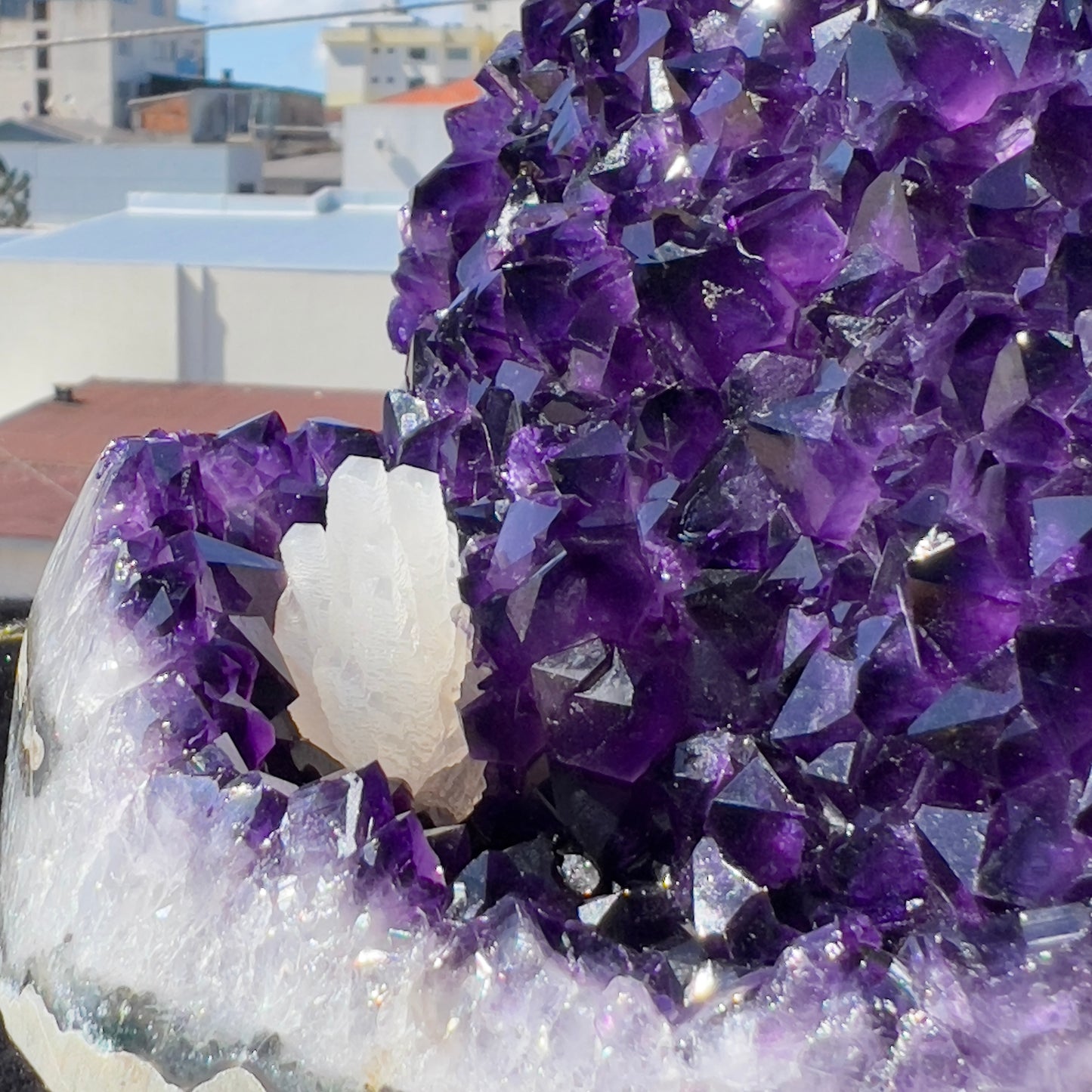 Top Grade Uruguay Amethyst Druze with Calcite Flower, Large Deep Purple Amethyst Cluster, Unique Crystal Geode Specimen, Raw Mineral-3693g