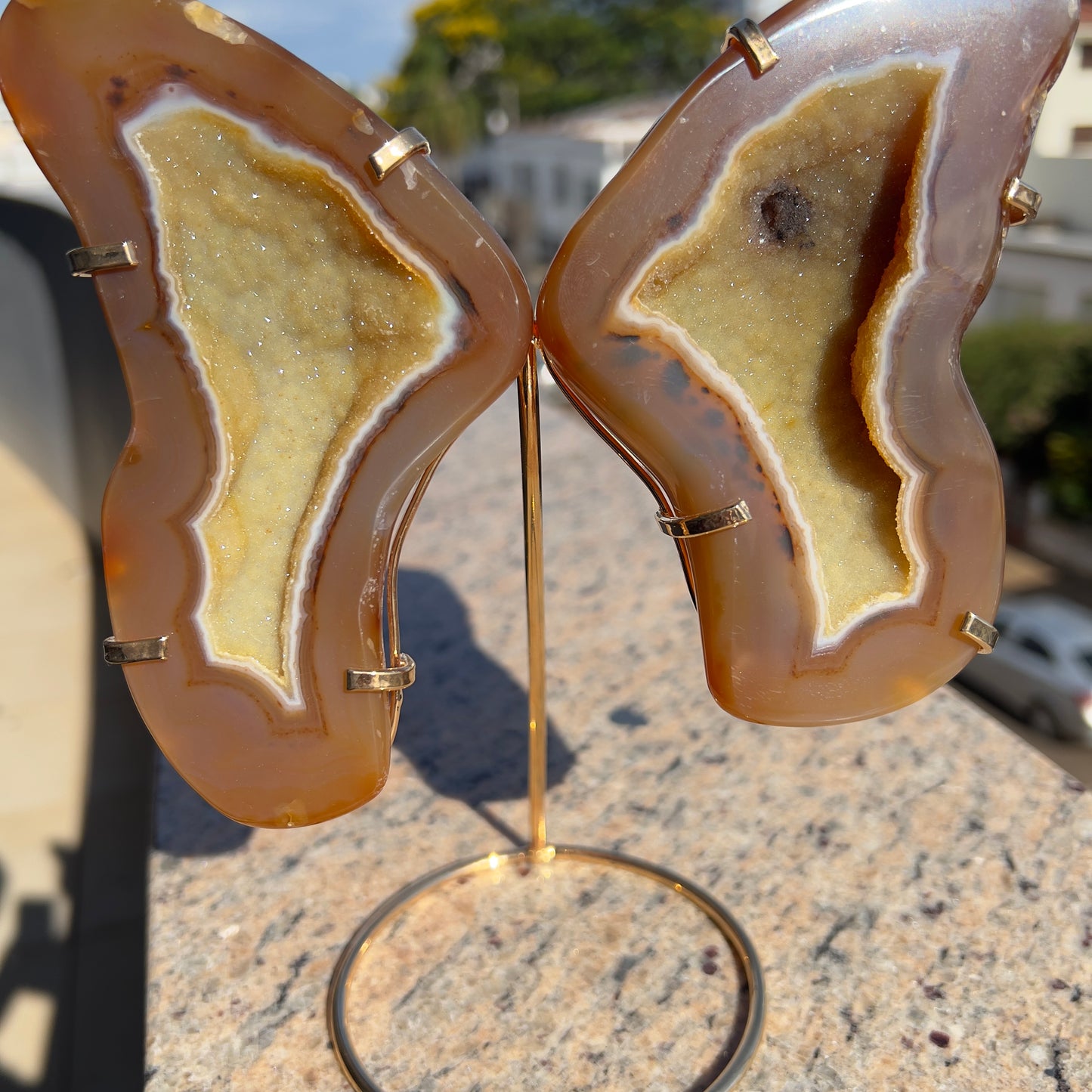 Agate Druzy Butterfly Wings on Stand, Fairycore Room Decor, Sparkly Geode Crystal, Natural Butterfly Carving, Cottagecore Gift for Her