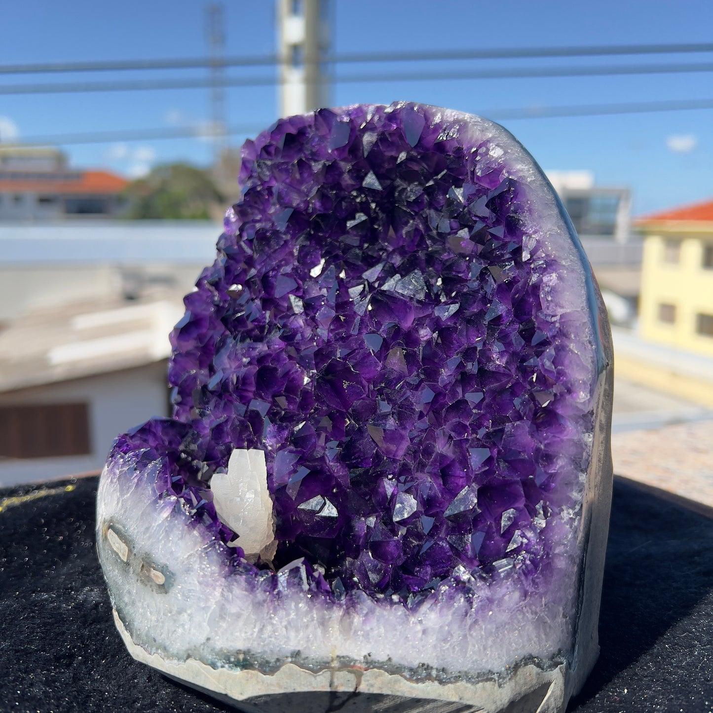 Top Grade Uruguay Amethyst Druze with Calcite Flower, Large Deep Purple Amethyst Cluster, Unique Crystal Geode Specimen, Raw Mineral-3693g