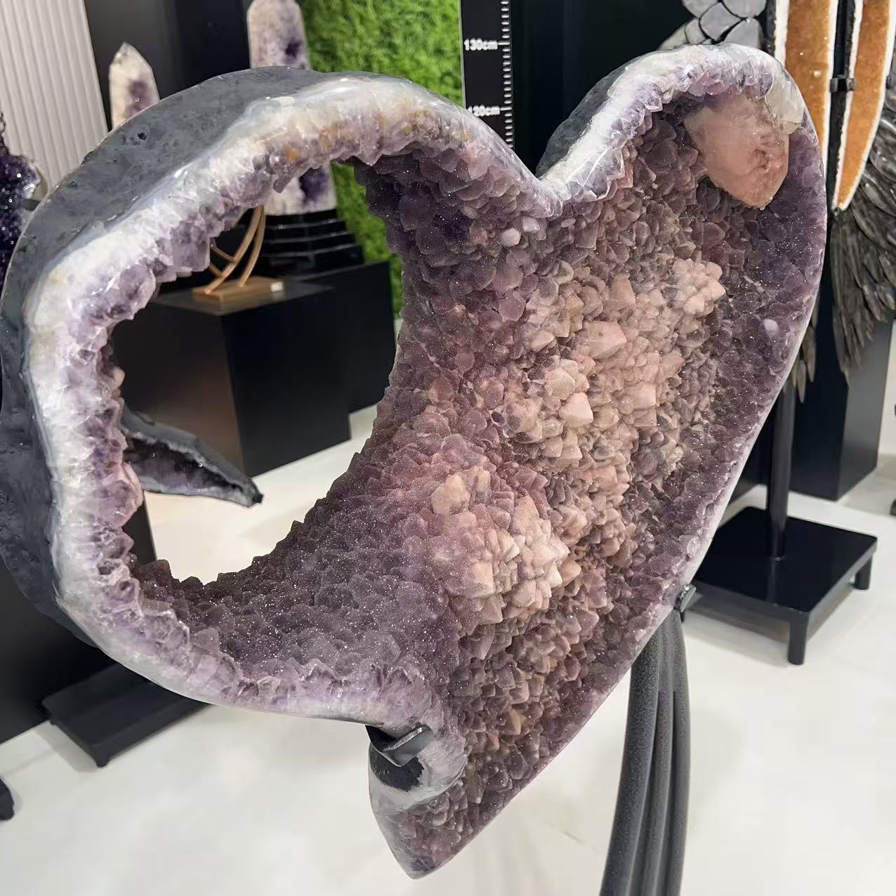Giant 91lb Top Grade Pink Sugar Amethyst Calcite Heart, Huge Raw Crystal Druzy Geode, Luxury Home Decor Brazil Specimen