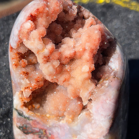 Brazilian Pink Amethyst Crystal on Stand, Dark Pink Druzy Geode, Heart Chakra Healing Decor, Romantic Bedroom Art, Love Stone Gift