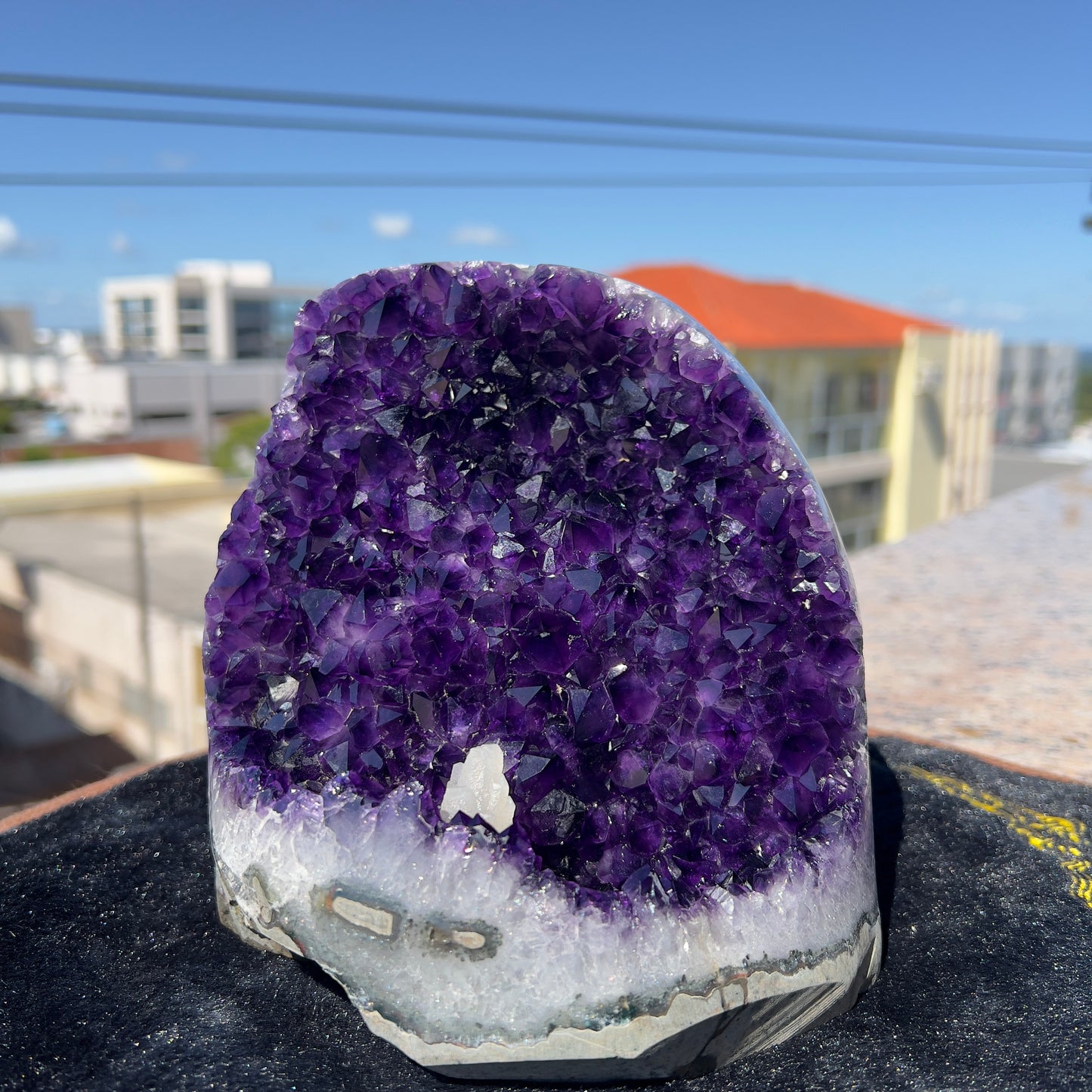 Top Grade Uruguay Amethyst Druze with Calcite Flower, Large Deep Purple Amethyst Cluster, Unique Crystal Geode Specimen, Raw Mineral-3693g