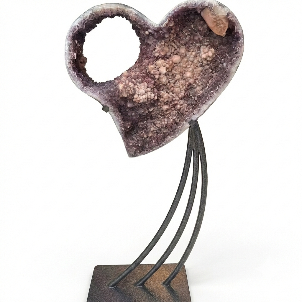 Giant 91lb Top Grade Pink Sugar Amethyst Calcite Heart, Huge Raw Crystal Druzy Geode, Luxury Home Decor Brazil Specimen