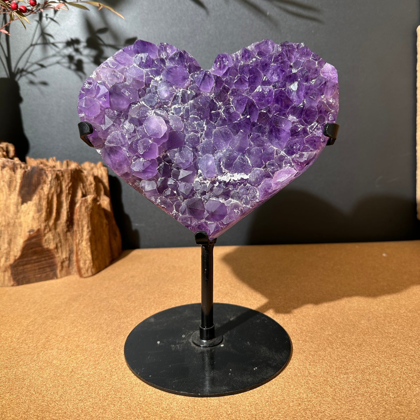 Large Sugar Amethyst Heart on Custom Stand, Pure Purple Druzy Crystal Decor, Polished Brazilian Geode Exact Specimen 4.5lb