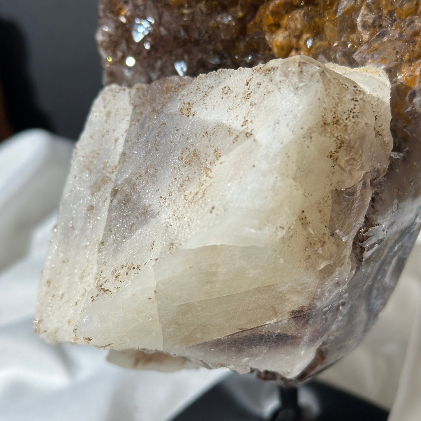 Giant Calcite & Rutilated Amethyst Symbiosis on Custom Stand, Rare Golden Druzy Crystal Decor, Exact Brazil Specimen 5.07lb