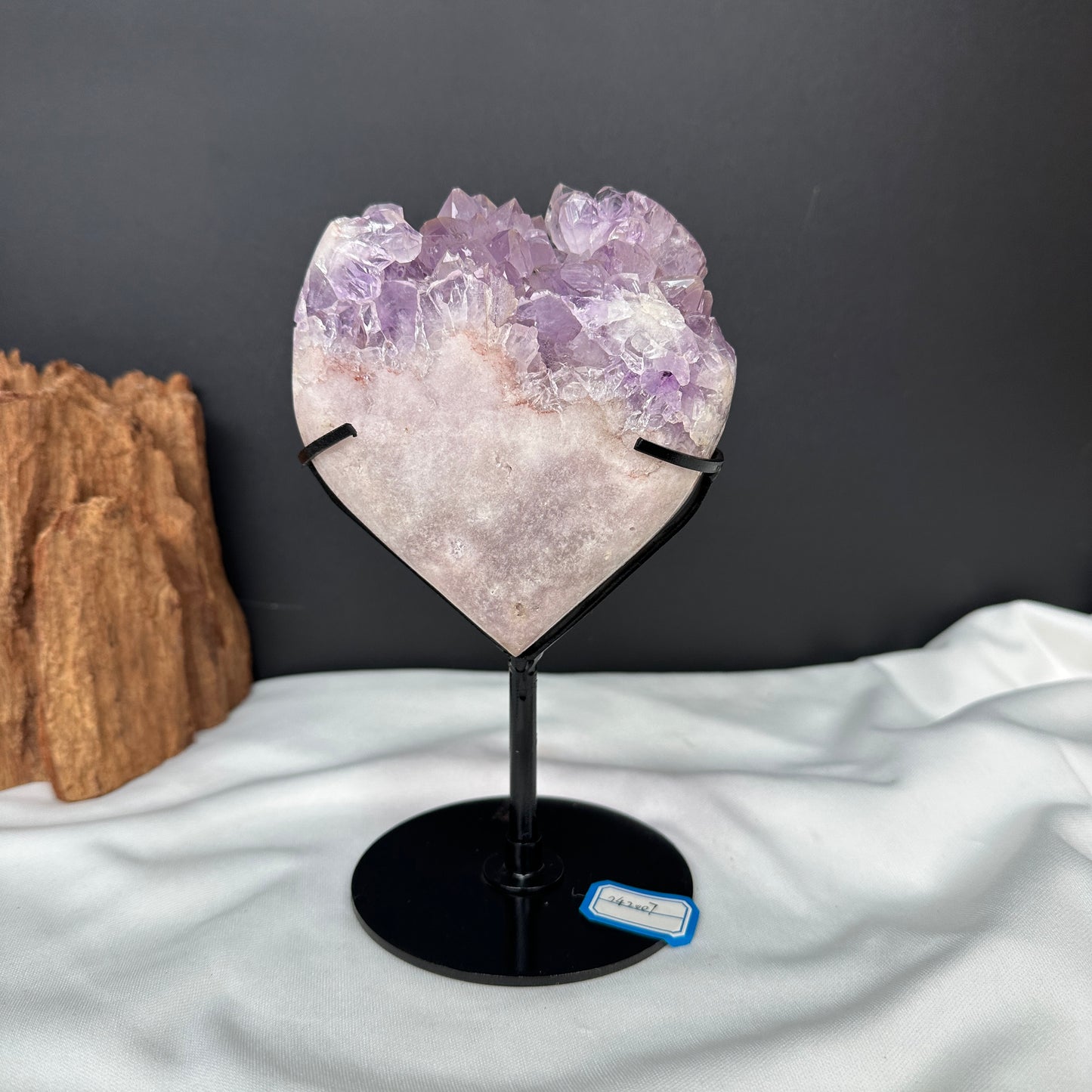 Pink & Purple Amethyst Heart on Custom Stand, Rare Two-Tone Crystal Symbiosis Decor, Polished Brazilian Geode Exact 1.87lb