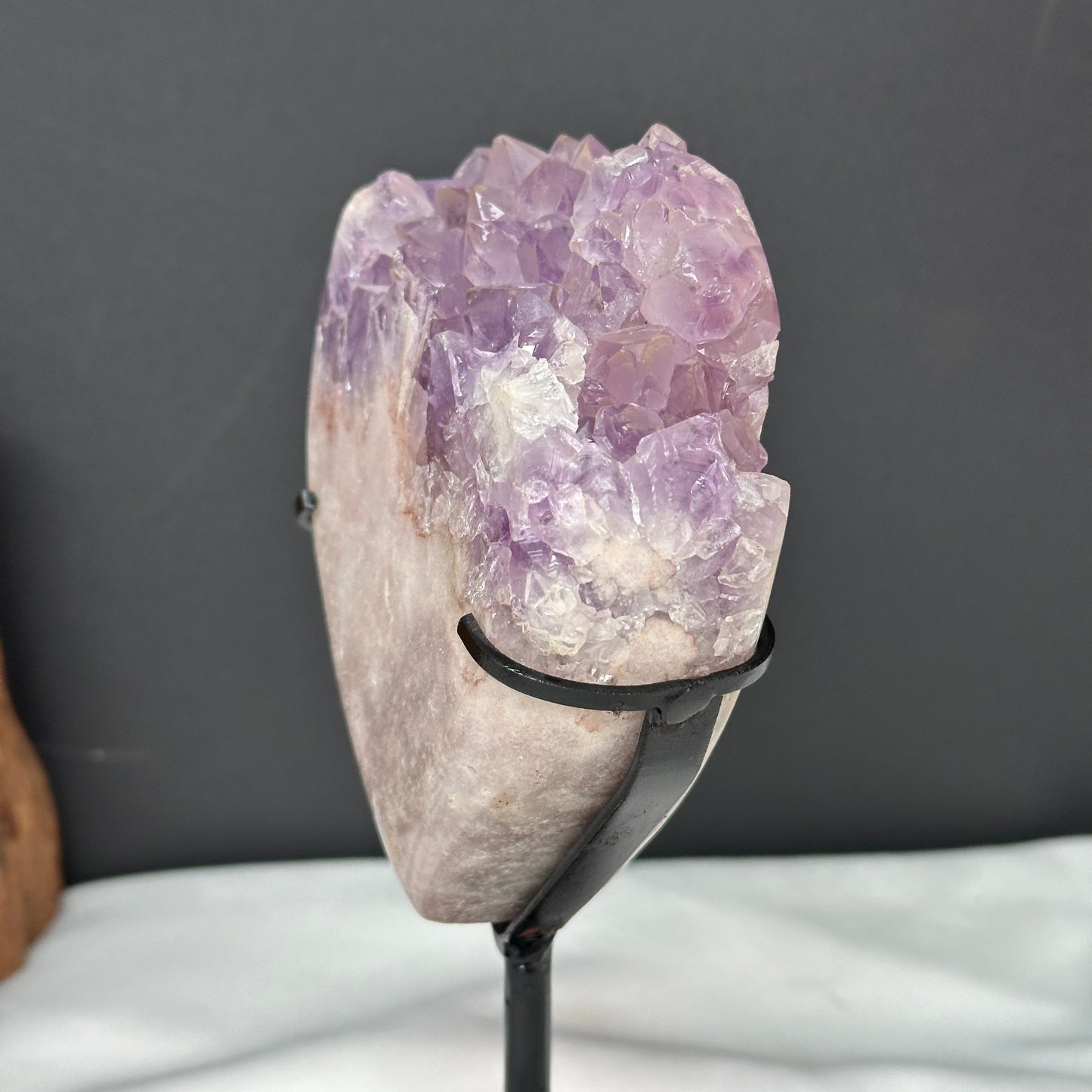Pink & Purple Amethyst Heart on Custom Stand, Rare Two-Tone Crystal Symbiosis Decor, Polished Brazilian Geode Exact 1.87lb
