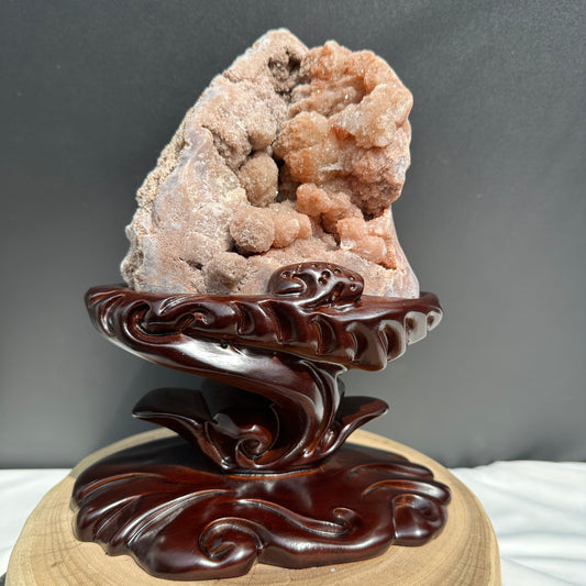 Large Pink Amethyst Geode on Custom Carved Wood Stand, Botryoidal Crystal Cluster Decor, Artisan Design by Hobo Exact Specimen 7.7lb