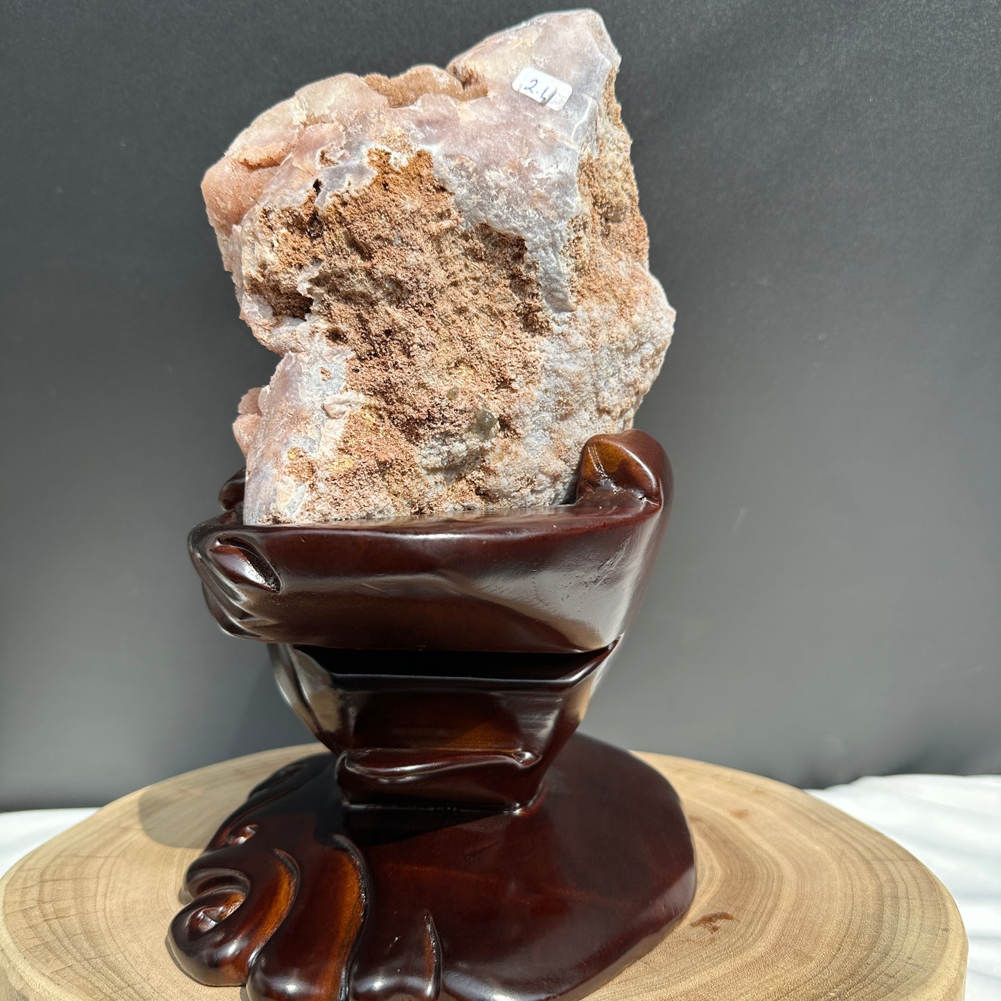 Large Pink Amethyst Geode on Custom Carved Wood Stand, Botryoidal Crystal Cluster Decor, Artisan Design by Hobo Exact Specimen 7.7lb