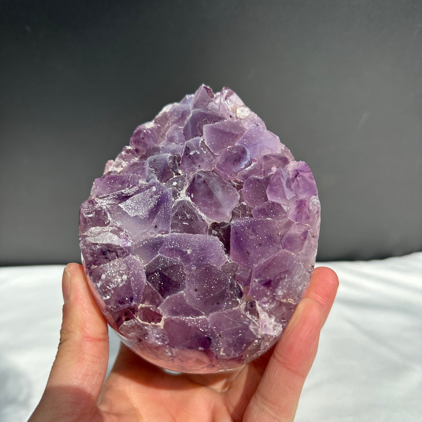 Sugar Amethyst Dragon Egg Geode, Polished Brazilian Druzy Crystal Freeform by Hobo, Sparkly Purple Quartz Exact Specimen 2.42lb