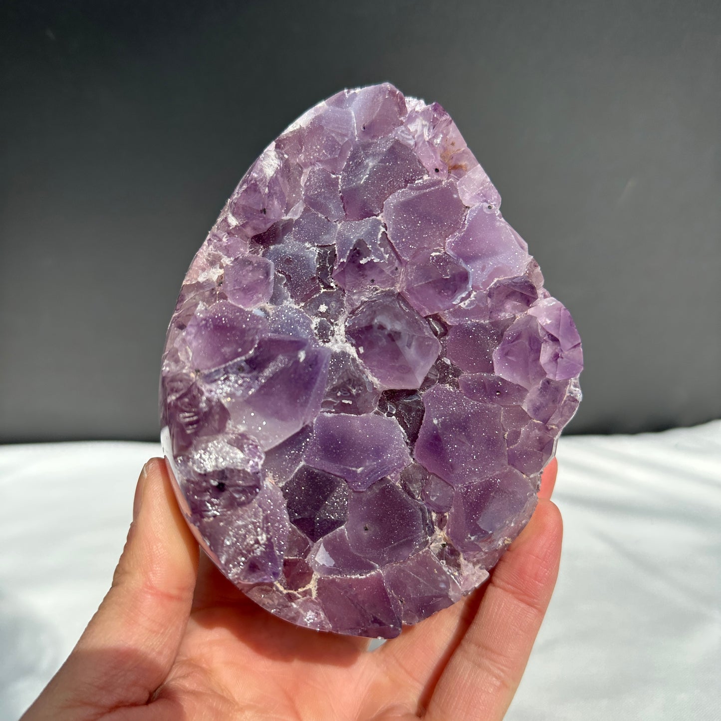 Sugar Amethyst Dragon Egg Geode, Polished Brazilian Druzy Crystal Freeform by Hobo, Sparkly Purple Quartz Exact Specimen 2.42lb