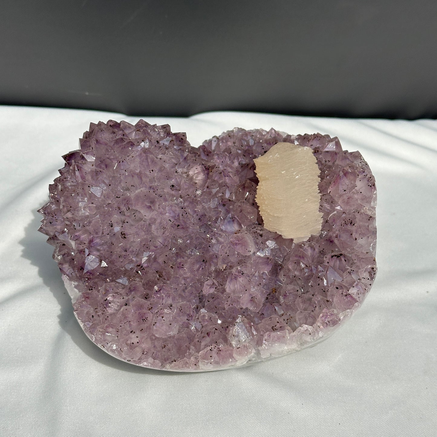 Rare Amethyst Crystal Flower & Intact Calcite Symbiosis, Rutilated Quartz Cluster Specimen, Polished Brazilian Geode by Hobo Exact 6.6lb