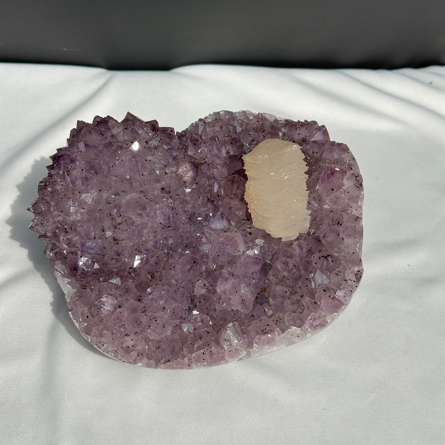Rare Amethyst Crystal Flower & Intact Calcite Symbiosis, Rutilated Quartz Cluster Specimen, Polished Brazilian Geode by Hobo Exact 6.6lb