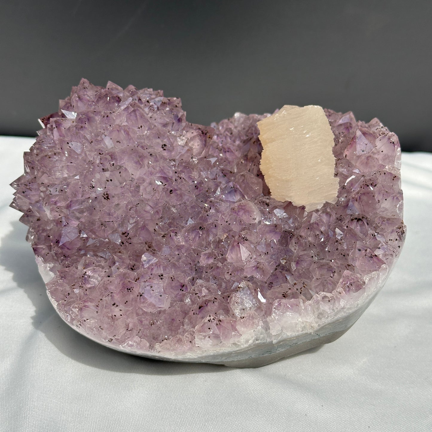 Rare Amethyst Crystal Flower & Intact Calcite Symbiosis, Rutilated Quartz Cluster Specimen, Polished Brazilian Geode by Hobo Exact 6.6lb