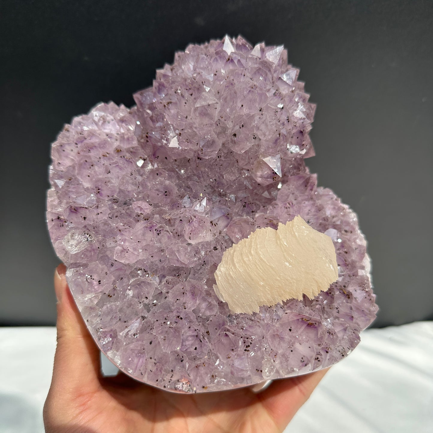 Rare Amethyst Crystal Flower & Intact Calcite Symbiosis, Rutilated Quartz Cluster Specimen, Polished Brazilian Geode by Hobo Exact 6.6lb