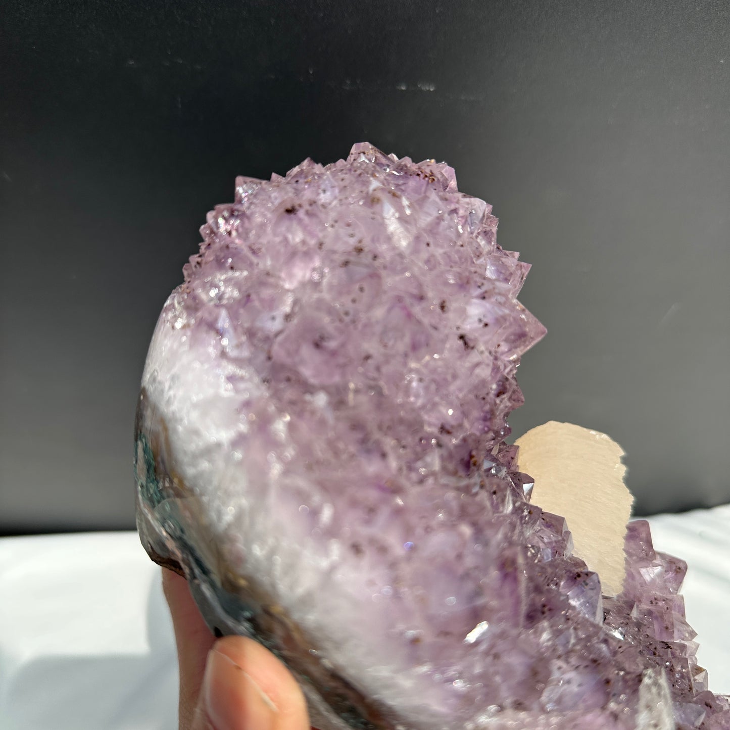 Rare Amethyst Crystal Flower & Intact Calcite Symbiosis, Rutilated Quartz Cluster Specimen, Polished Brazilian Geode by Hobo Exact 6.6lb