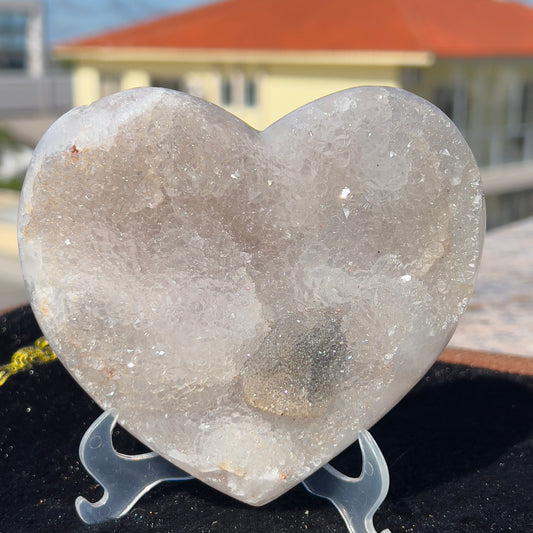 Rare Enhydro Agate Heart (Water Inside) | Symbiotic Calcite on Brazilian Agate |  4.7" Collector Specimen | Real Water