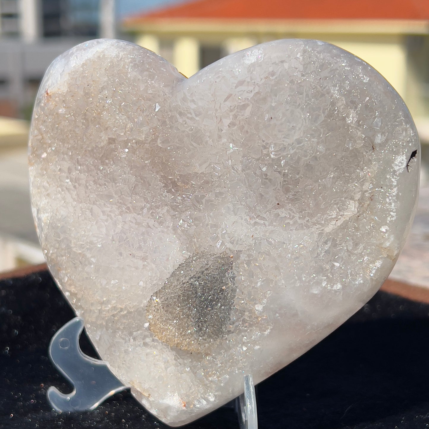 Rare Enhydro Agate Heart (Water Inside) | Symbiotic Calcite on Brazilian Agate |  4.7" Collector Specimen | Real Water