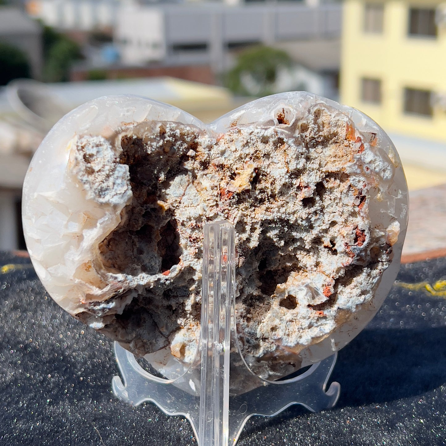 Rare Enhydro Agate Heart (Water Inside) | Symbiotic Calcite on Brazilian Agate |  4.7" Collector Specimen | Real Water