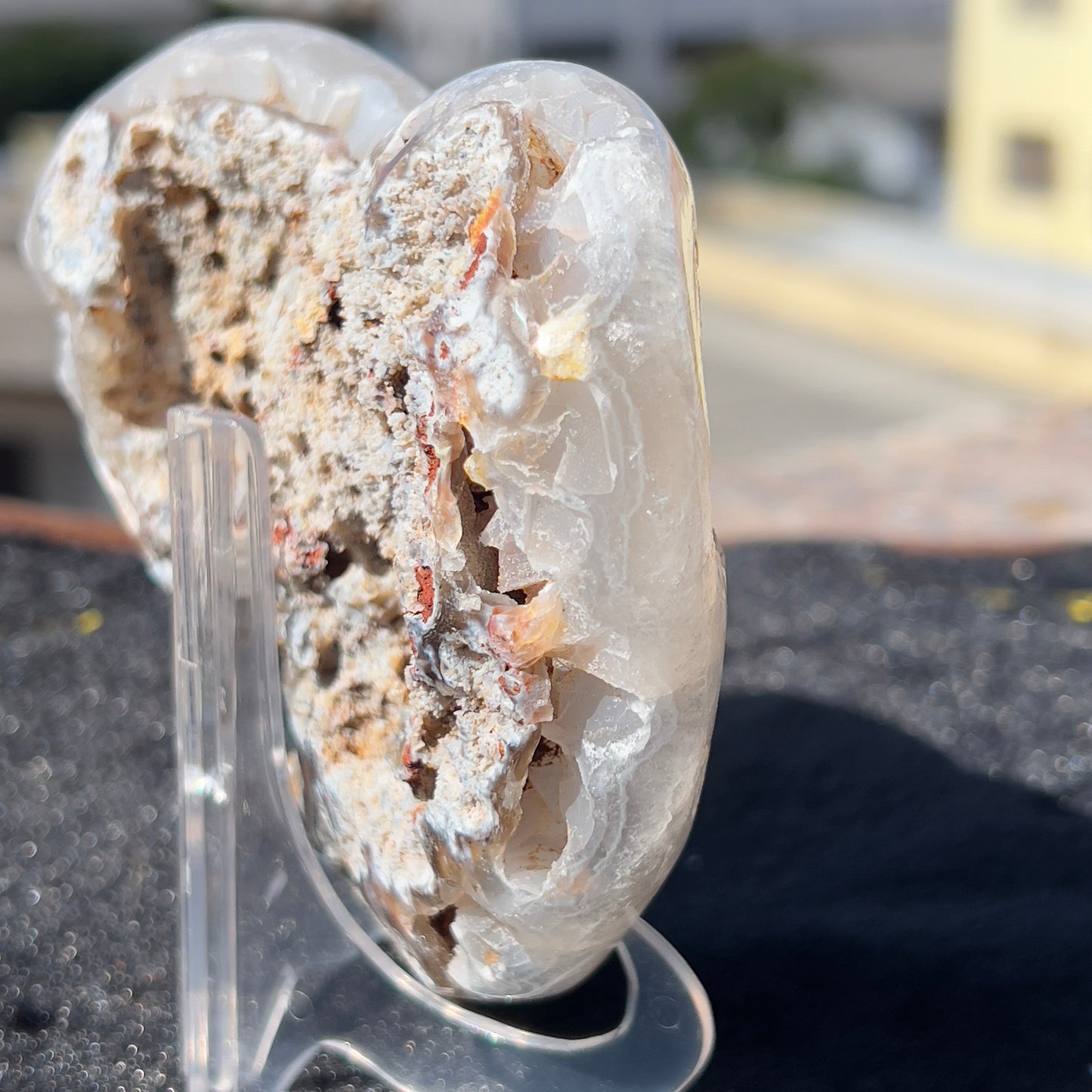Rare Enhydro Agate Heart (Water Inside) | Symbiotic Calcite on Brazilian Agate |  4.7" Collector Specimen | Real Water