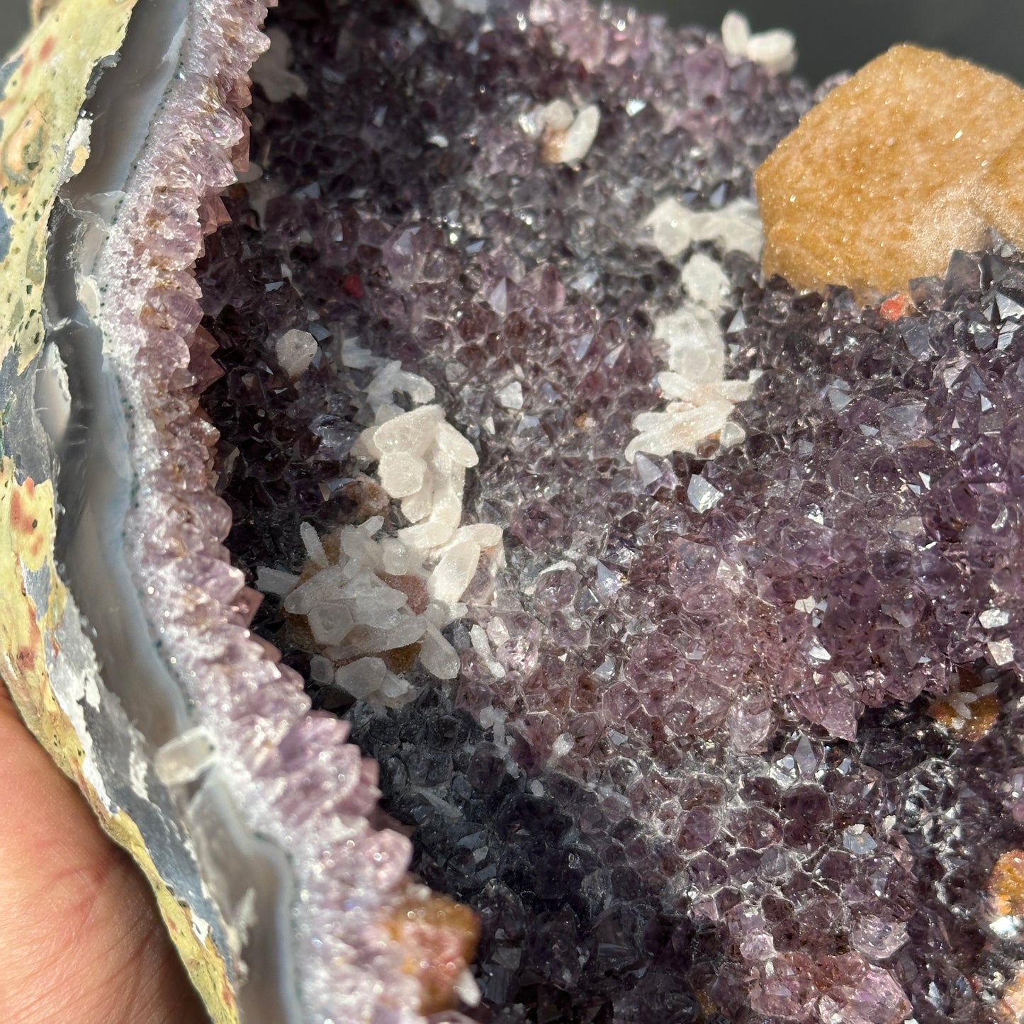 Huge Amethyst Geode Basin with Dual Calcite Symbiosis, Brazilian Crystal Wealth Bowl, Artisan Polished Specimen Exact 11.46lb
