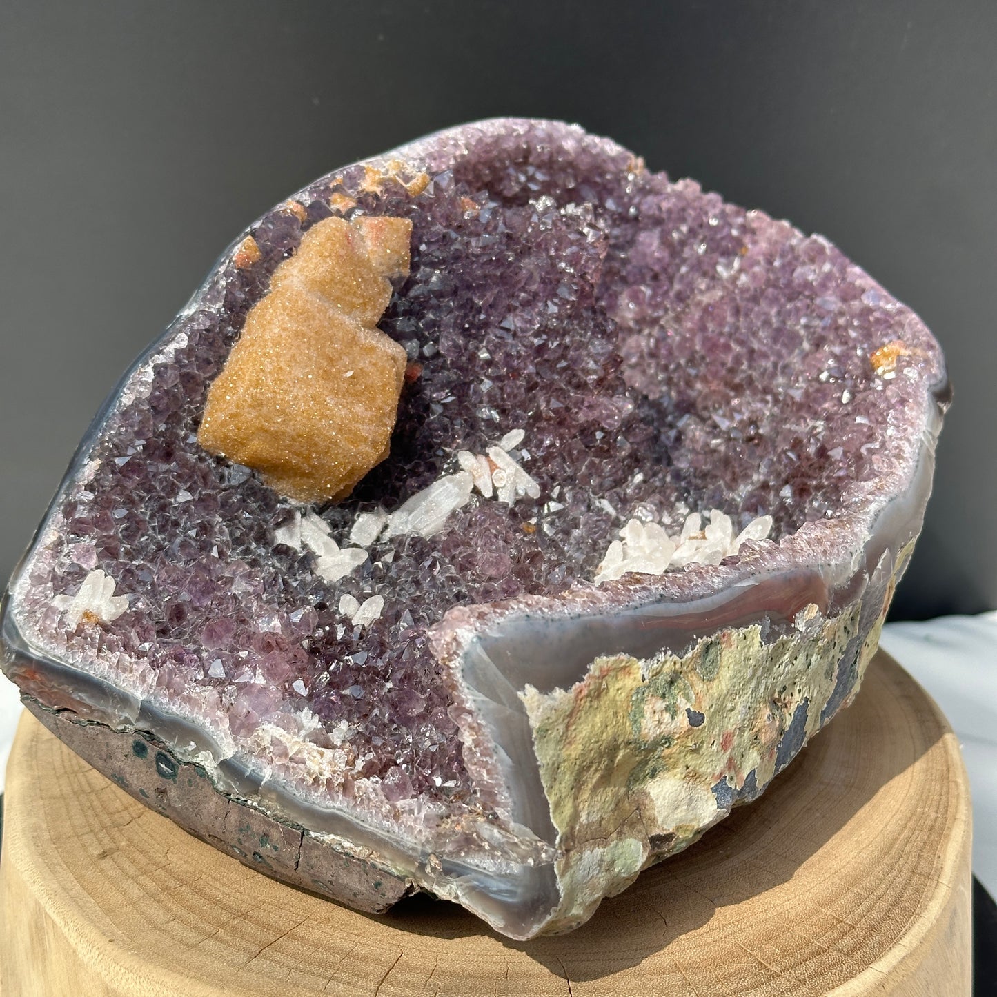 Huge Amethyst Geode Basin with Dual Calcite Symbiosis, Brazilian Crystal Wealth Bowl, Artisan Polished Specimen Exact 11.46lb