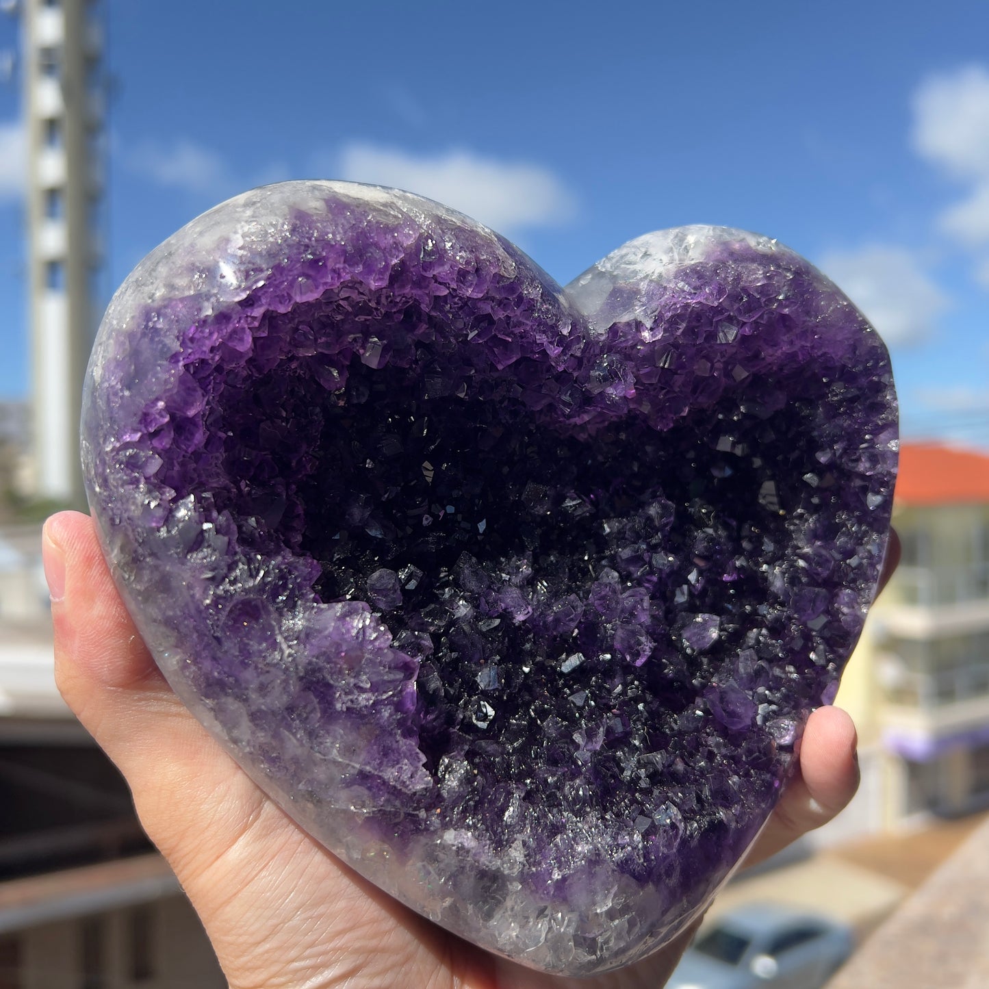 Deep Purple Amethyst Heart (2.6lb) | XL Brazilian Crystal Cluster | Dark Grape Jelly Geode | February Birthstone Gift | Crown Chakra Decor