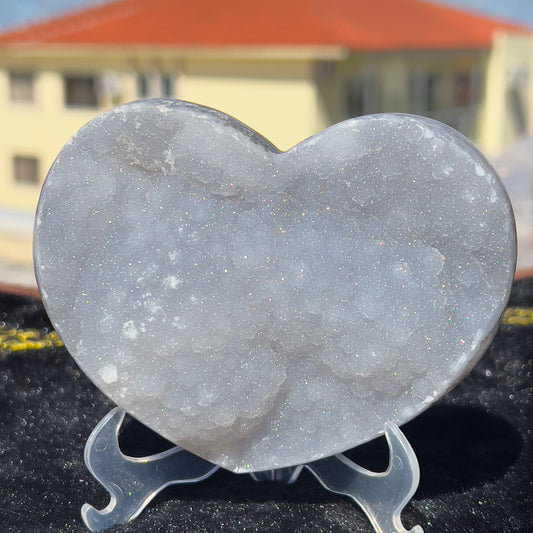 White Sugar Agate Heart (4.7") | Sparkling Brazilian Druzy Crystal | Natural Love Stone | Wedding Decor Gift | 0.9lb Palm Stone