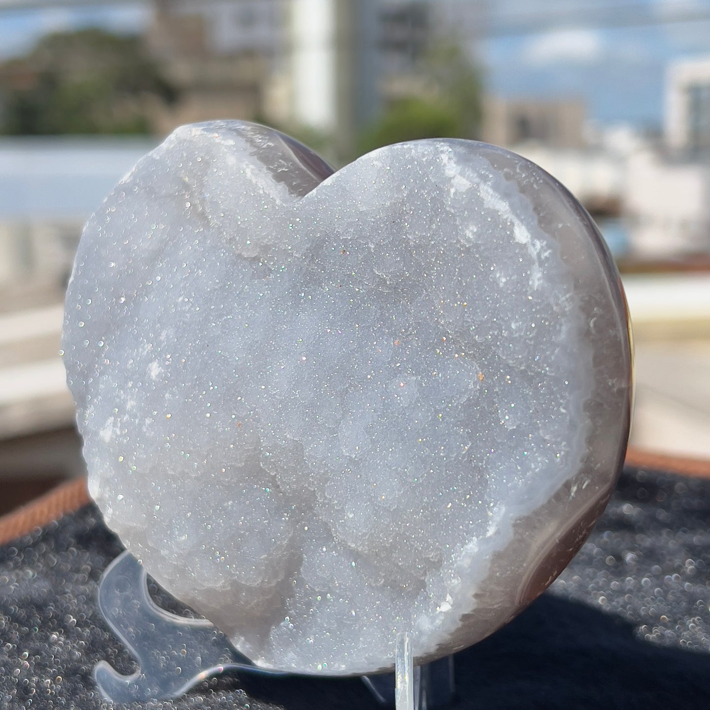 White Sugar Agate Heart (4.7") | Sparkling Brazilian Druzy Crystal | Natural Love Stone | Wedding Decor Gift | 0.9lb Palm Stone