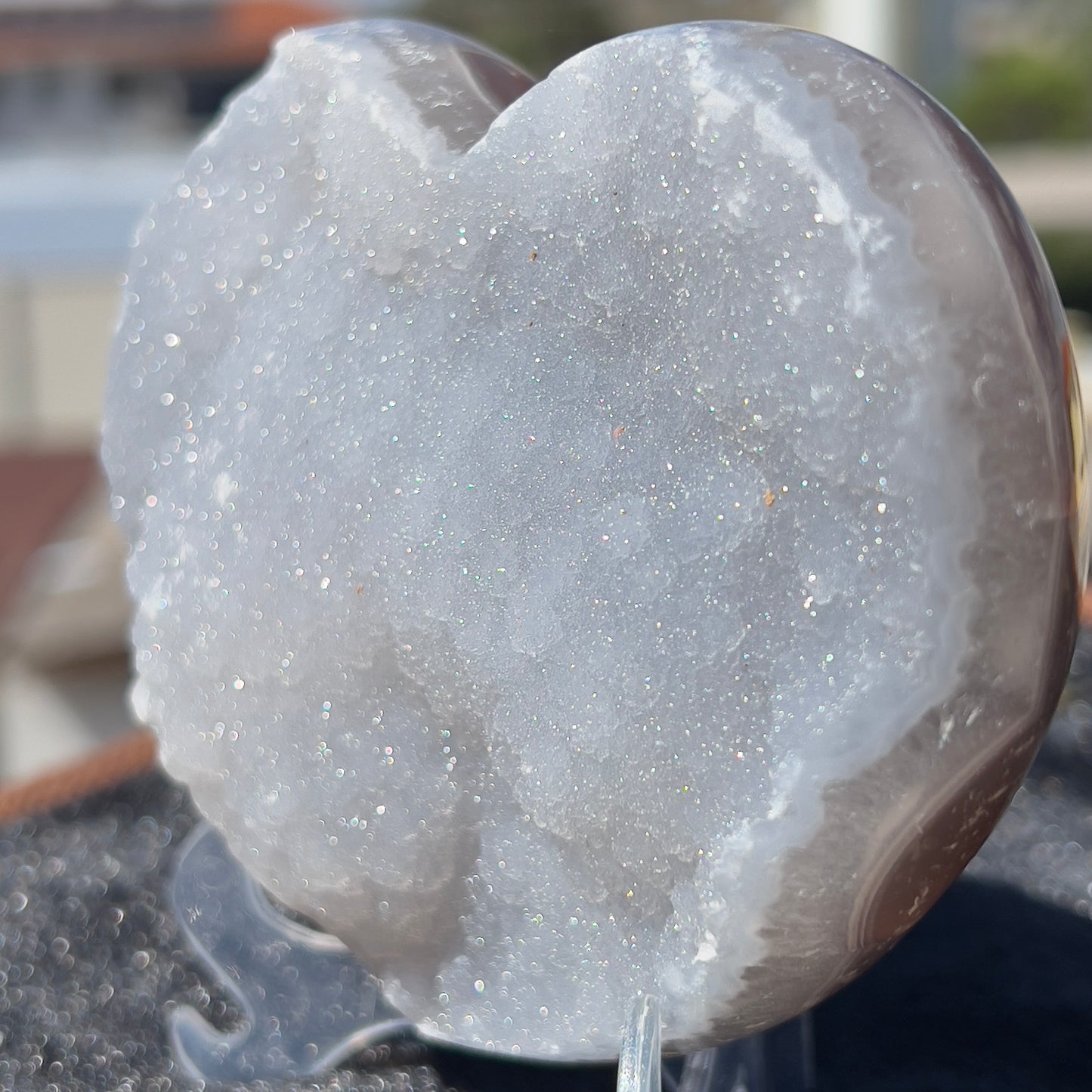 White Sugar Agate Heart (4.7") | Sparkling Brazilian Druzy Crystal | Natural Love Stone | Wedding Decor Gift | 0.9lb Palm Stone