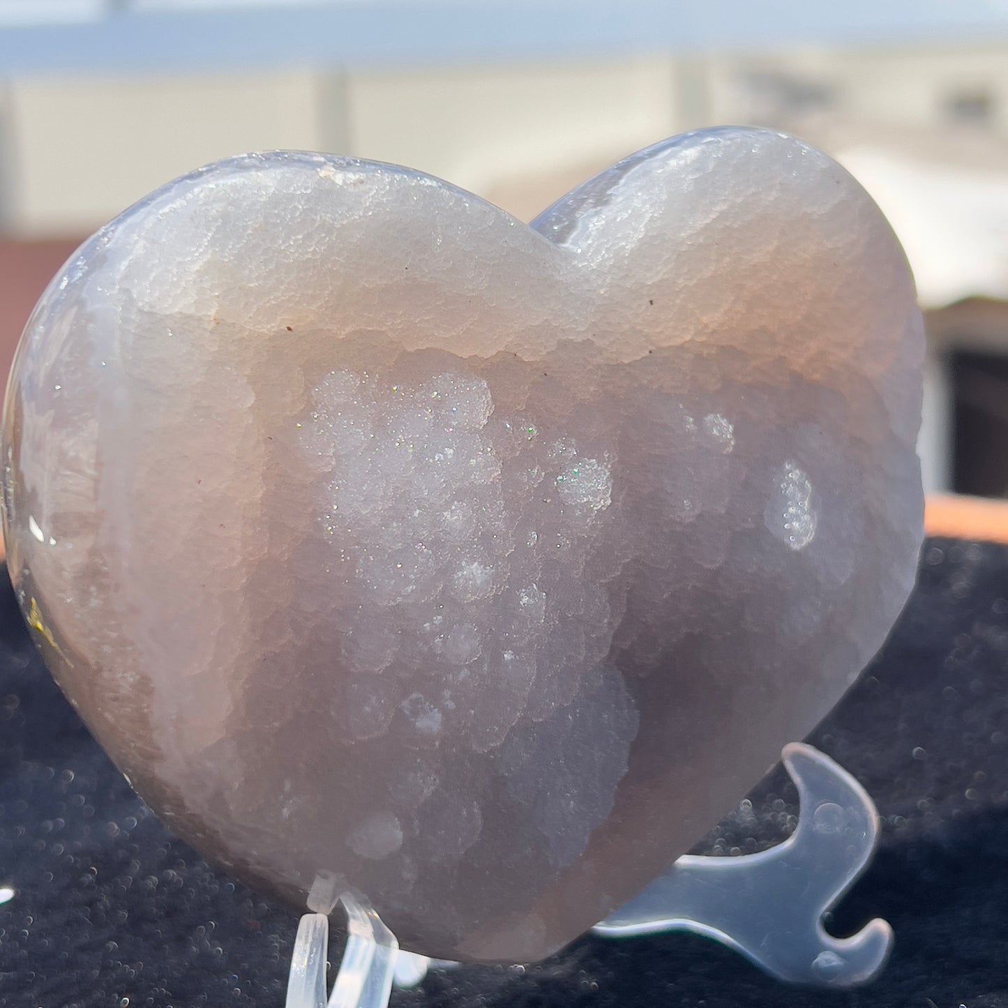 White Sugar Agate Heart (4.7") | Sparkling Brazilian Druzy Crystal | Natural Love Stone | Wedding Decor Gift | 0.9lb Palm Stone