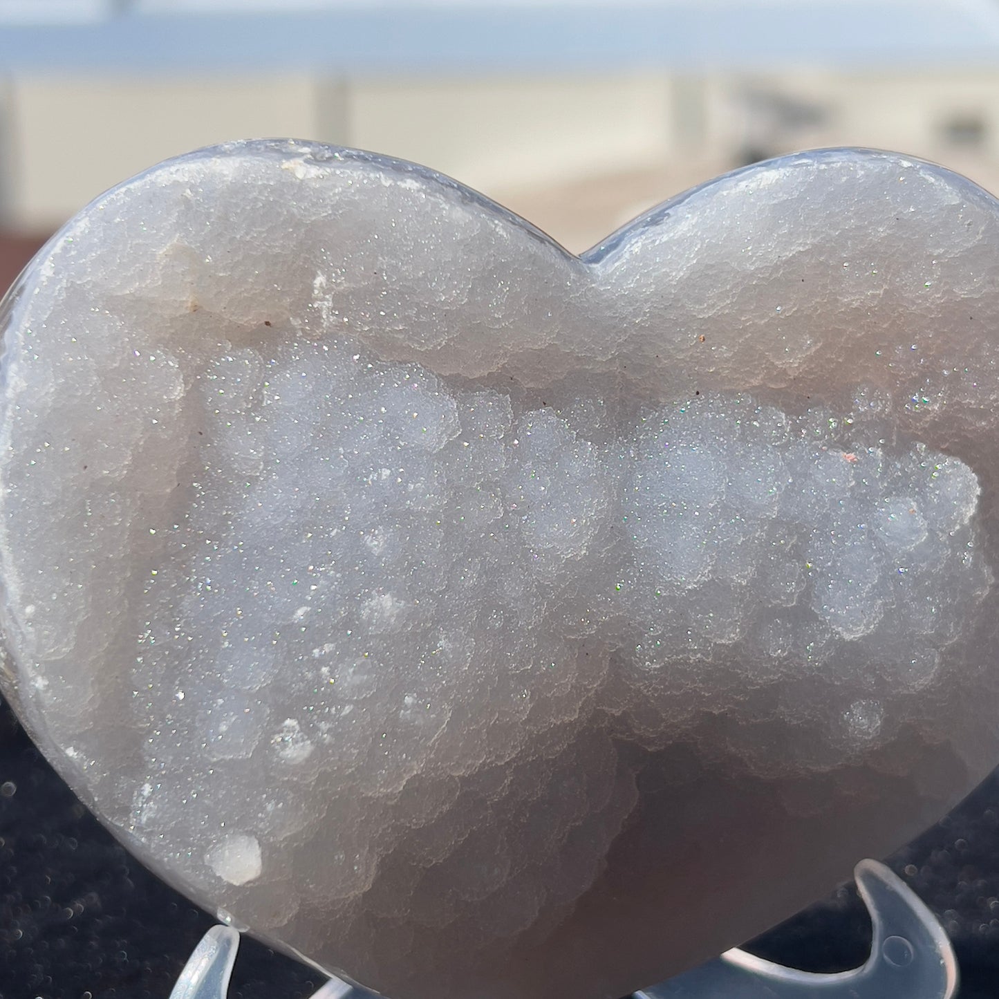 White Sugar Agate Heart (4.7") | Sparkling Brazilian Druzy Crystal | Natural Love Stone | Wedding Decor Gift | 0.9lb Palm Stone