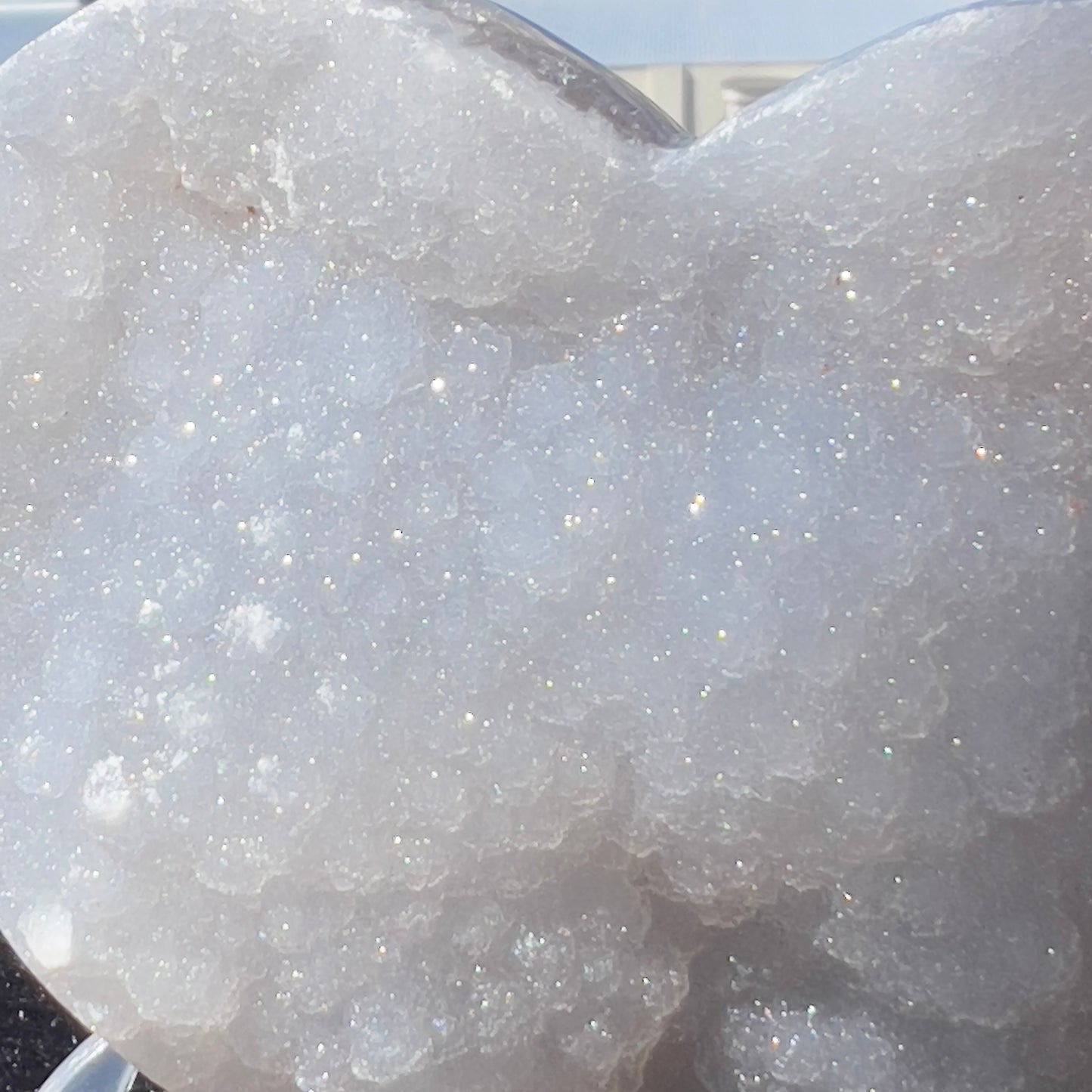 White Sugar Agate Heart (4.7") | Sparkling Brazilian Druzy Crystal | Natural Love Stone | Wedding Decor Gift | 0.9lb Palm Stone