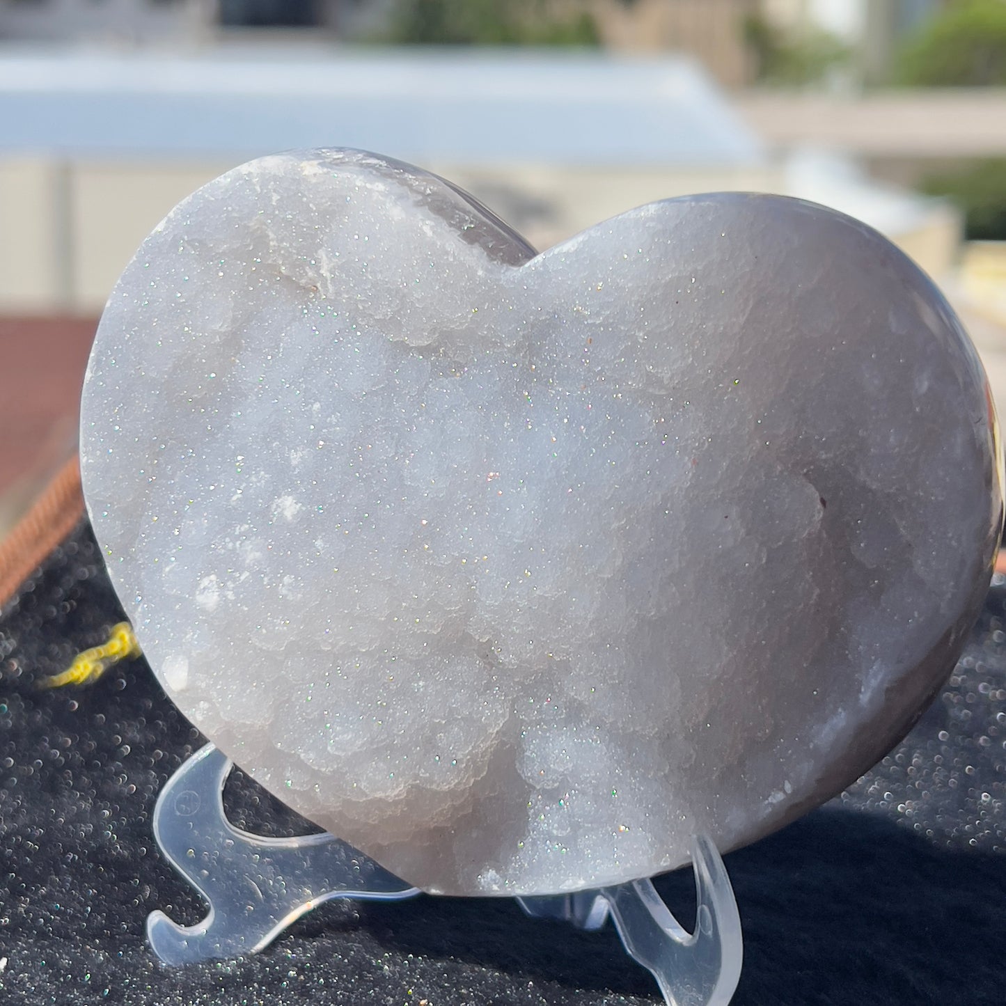 White Sugar Agate Heart (4.7") | Sparkling Brazilian Druzy Crystal | Natural Love Stone | Wedding Decor Gift | 0.9lb Palm Stone