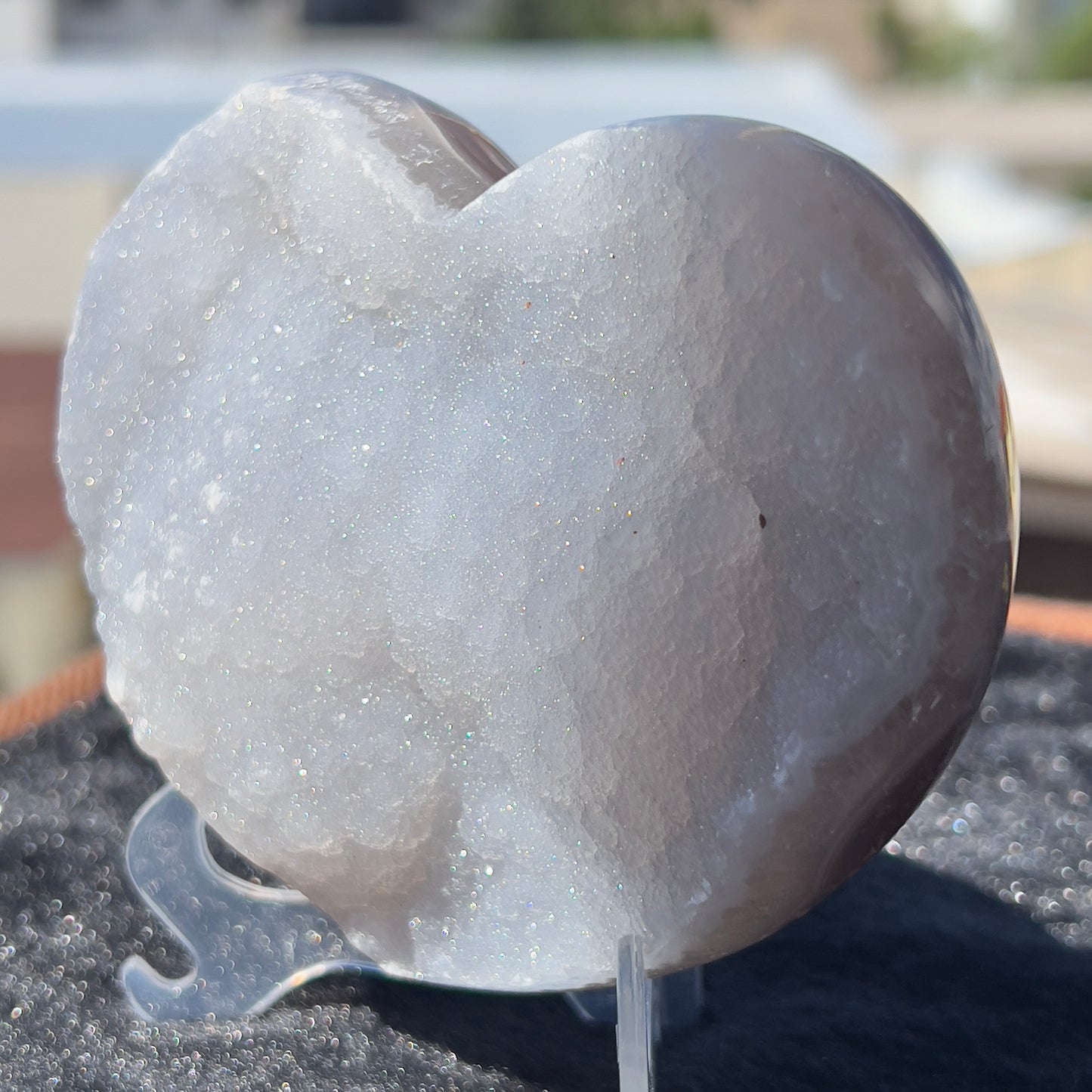 White Sugar Agate Heart (4.7") | Sparkling Brazilian Druzy Crystal | Natural Love Stone | Wedding Decor Gift | 0.9lb Palm Stone